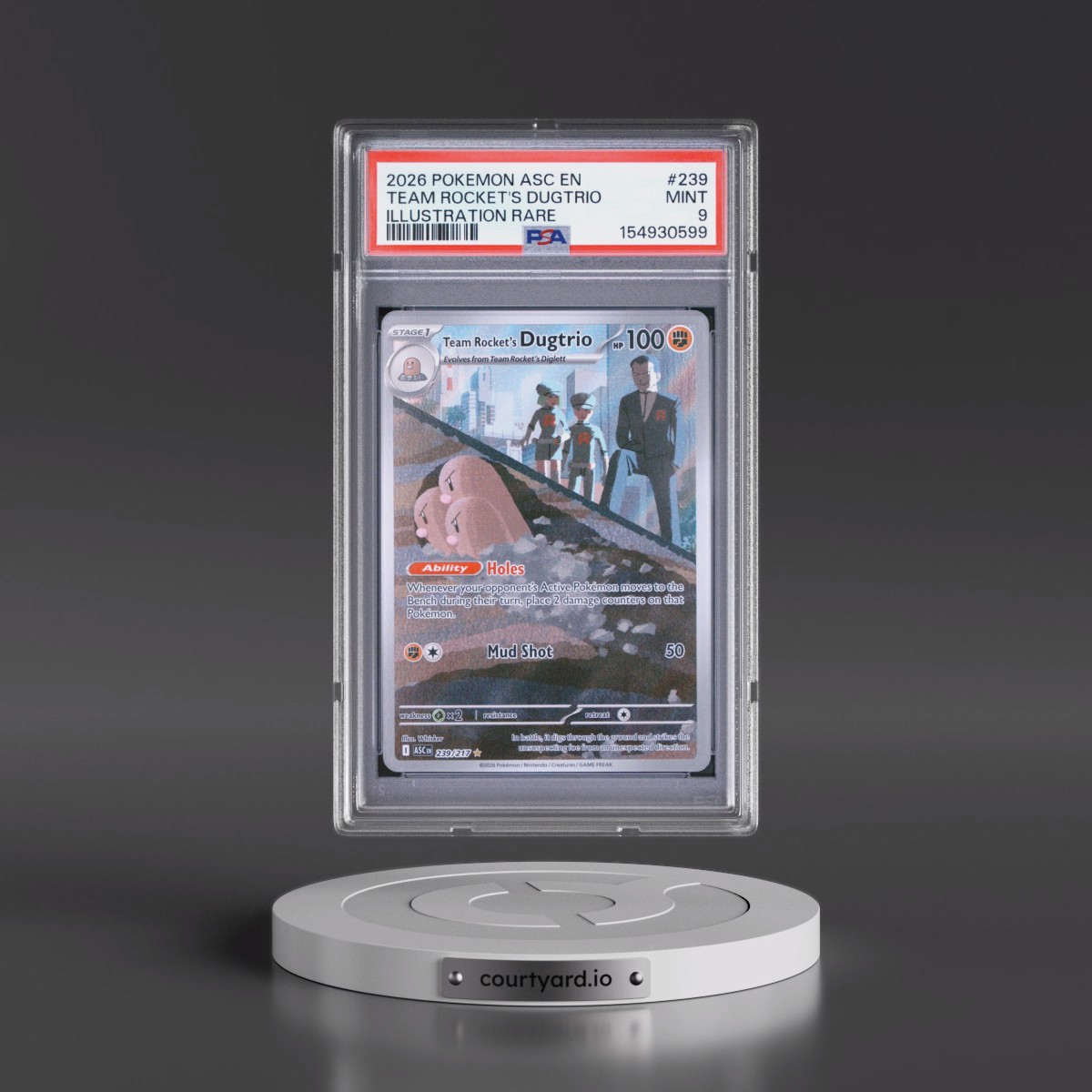 2026 Pokémon Asc EN-Ascended Heroes #239 Team Rocket's Dugtrio - Illustration Rare (PSA 9 MINT)