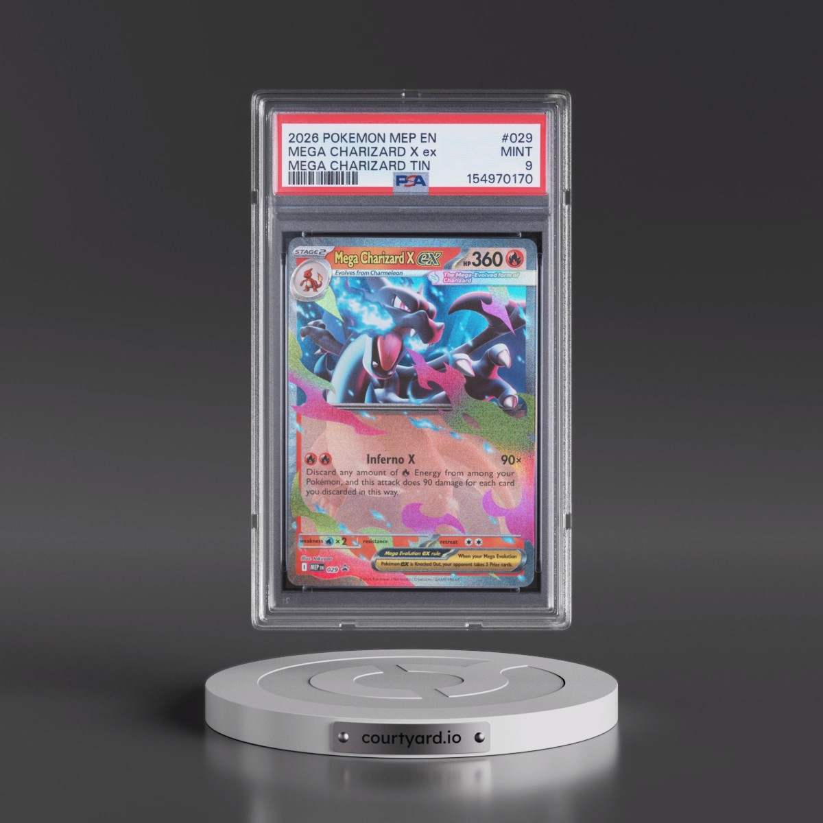 2026 Pokémon Mep EN-Me Black Star Promo #029 Mega Charizard X EX - Holo Mega Charizard Tin (PSA 9 MINT)
