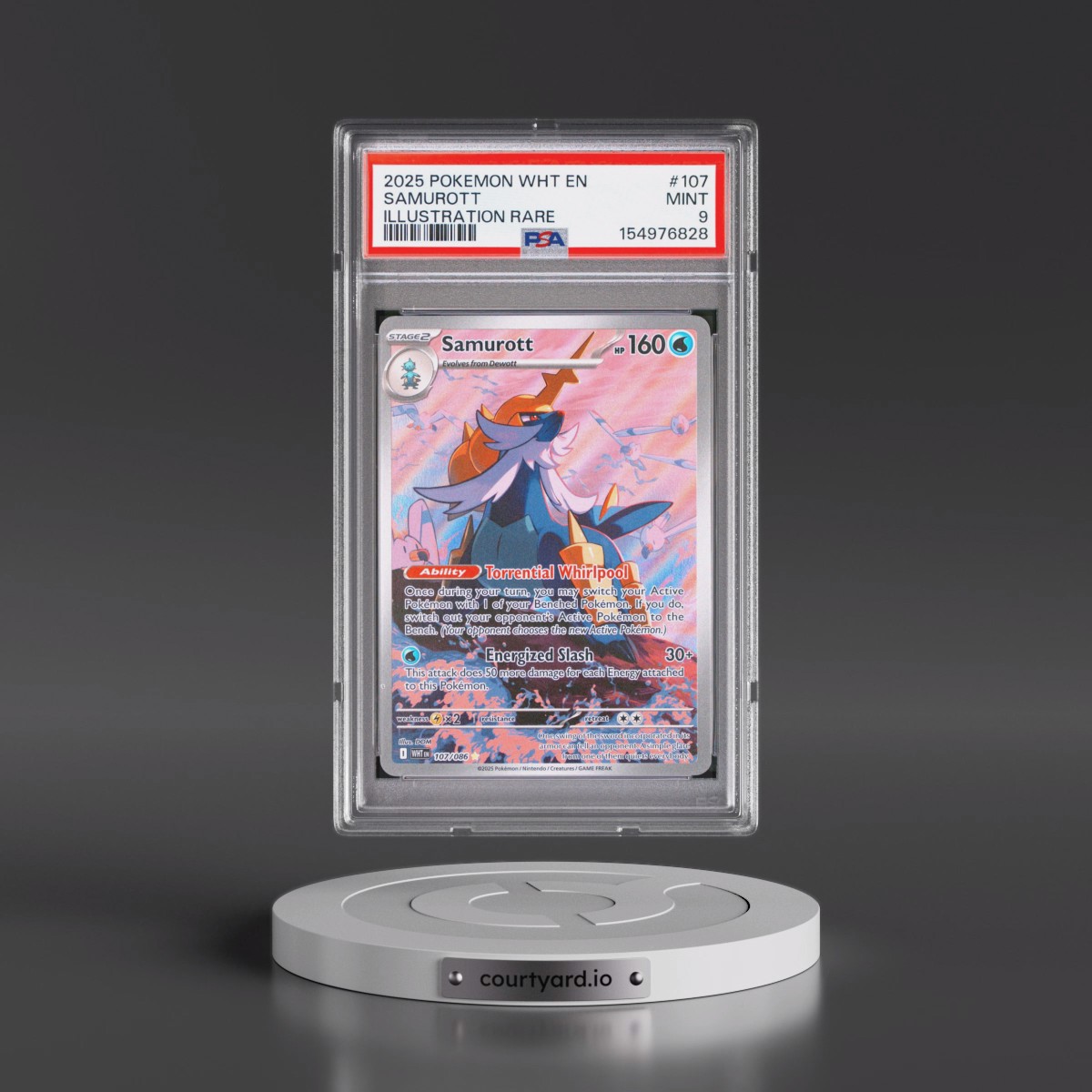 2025 Pokémon Wht EN-White Flare #107 Samurott - Illustration Rare (PSA 9 MINT)