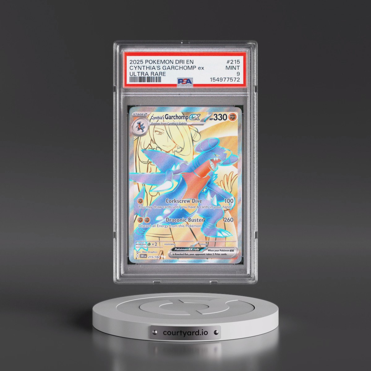 2025 Pokémon Dri EN-Destined Rivals #215 Cynthia's Garchomp EX - Holo Ultra Rare (PSA 9 MINT)