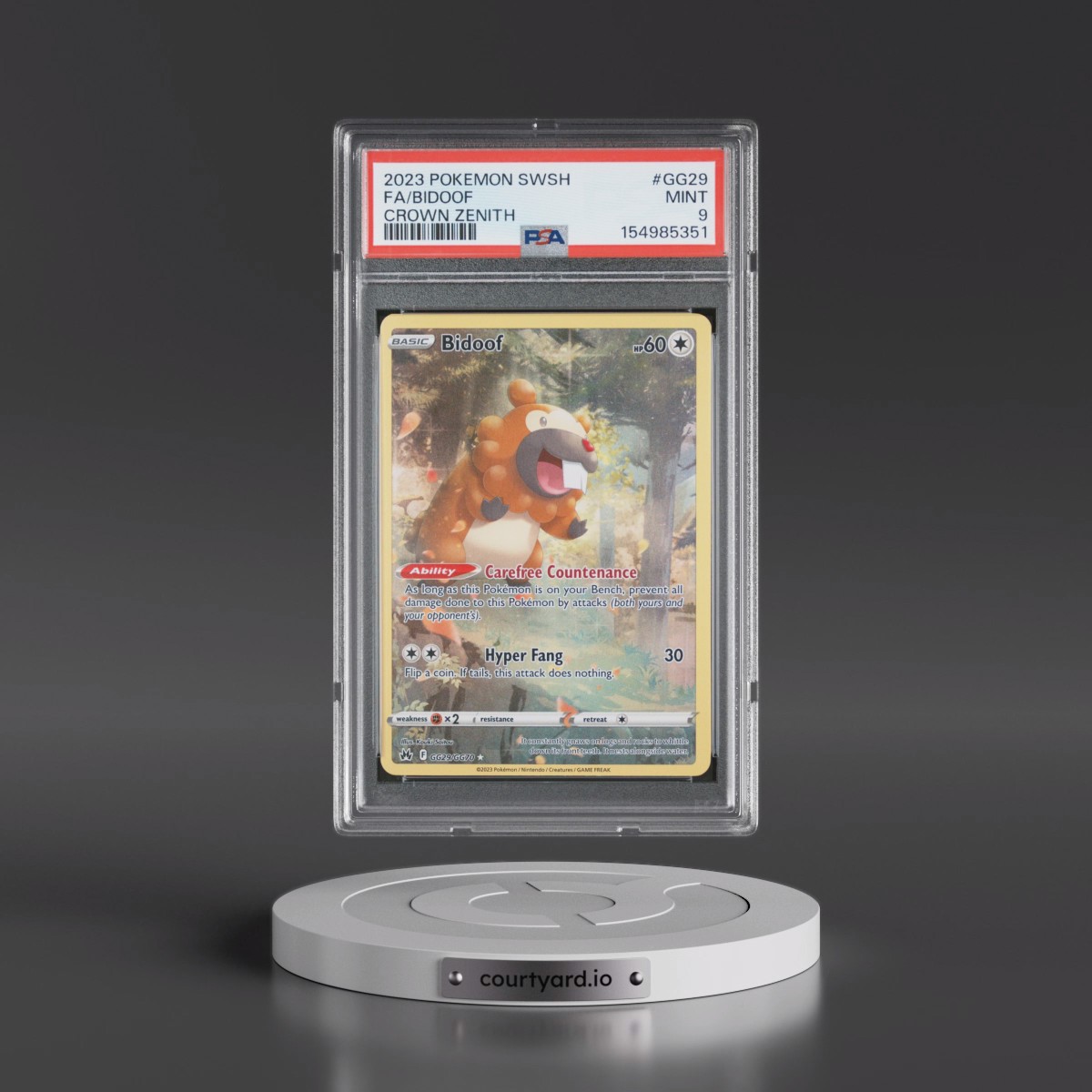 2023 Pokémon Sword and Shield Crown Zenith #GG29 Bidoof - Full Art (PSA 9 MINT)
