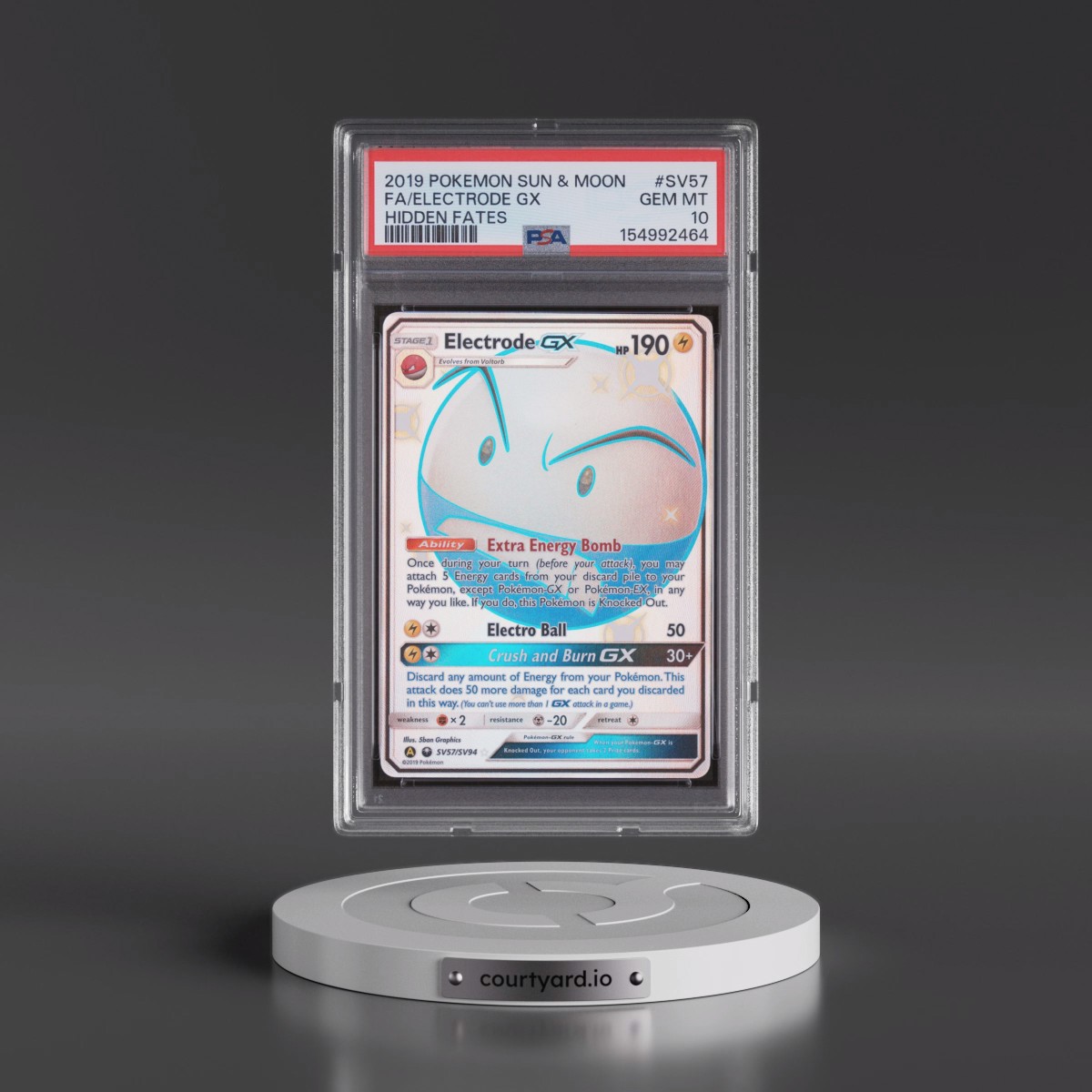 2019 Pokémon Sun & Moon Hidden Fates #SV57 Electrode GX - Holo Full Art (PSA 10 GEM MINT)