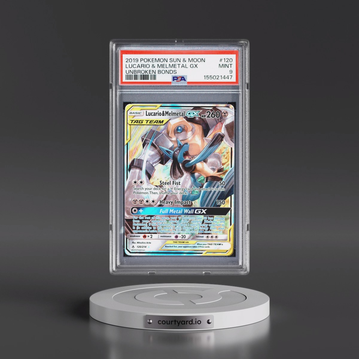 2019 Pokémon Sun & Moon Unbroken Bonds #120 Lucario & Melmetal GX - Holo (PSA 9 MINT)