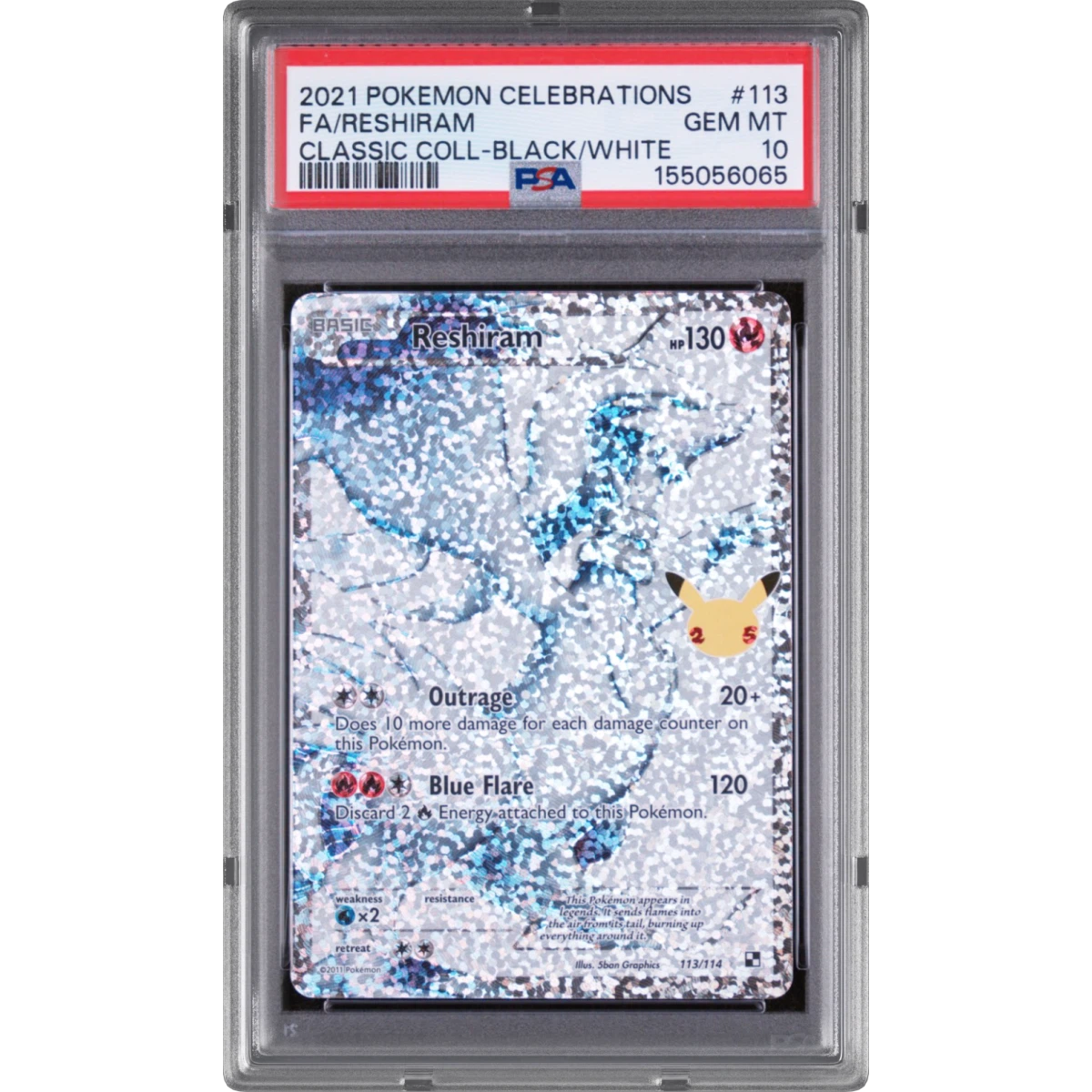 2021 Pokémon Celebrations Classic Collection #113 Reshiram - Full Art (PSA 10 GEM MINT)