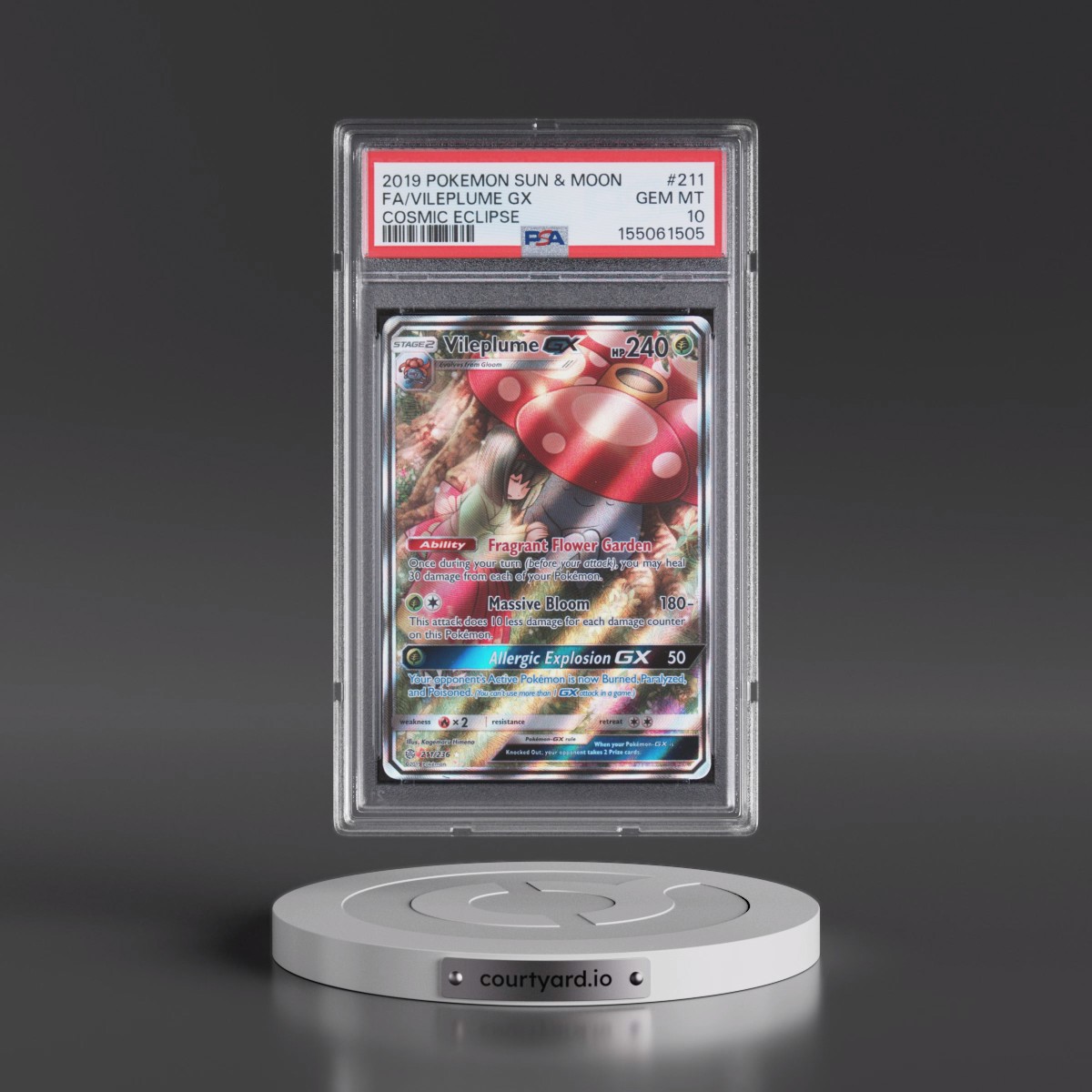 2019 Pokémon Sun & Moon Cosmic Eclipse #211 Vileplume GX - Holo Full Art (PSA 10 GEM MINT)