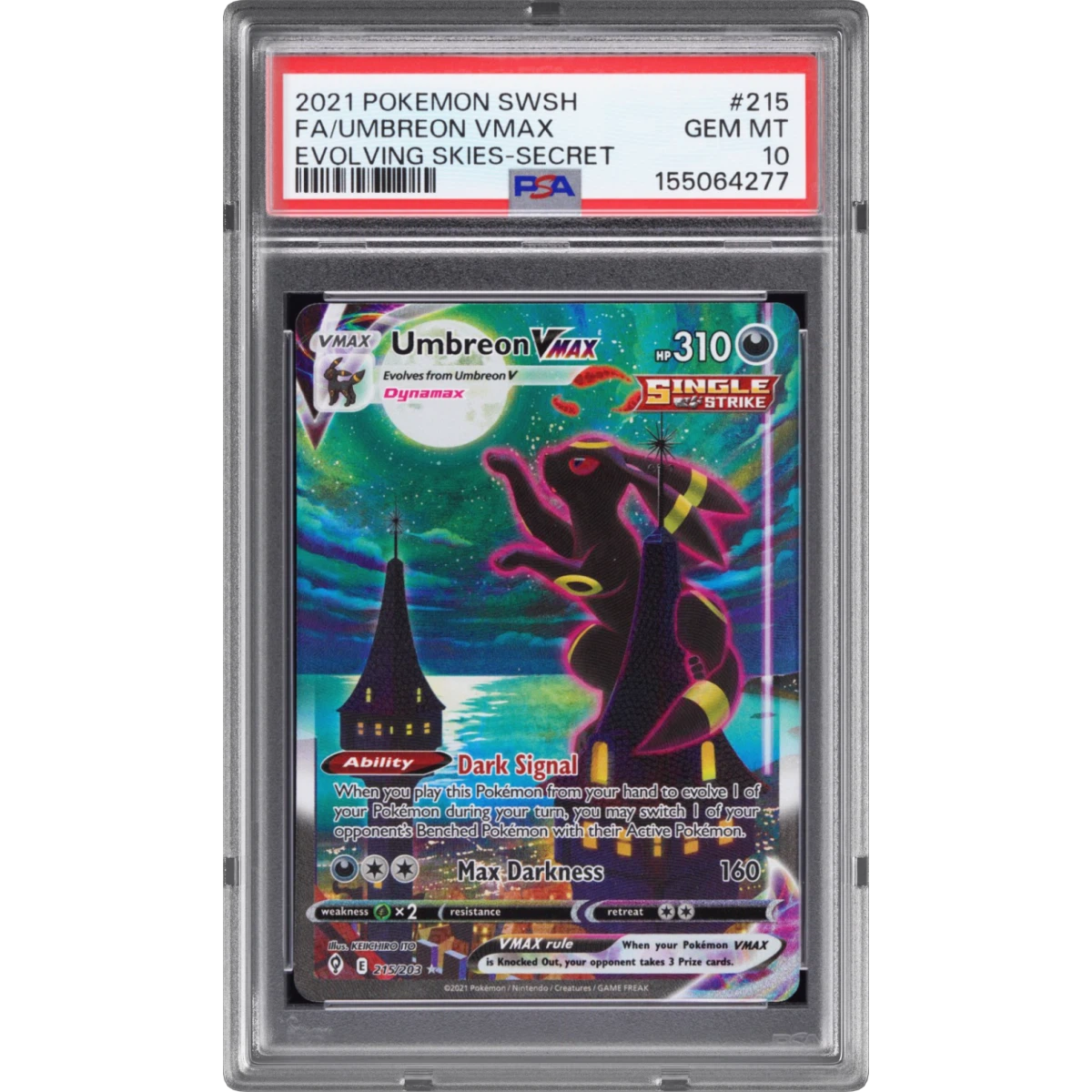 2021 Pokémon Sword & Shield Evolving Skies #215 Umbreon Vmax - Full Art Secret (PSA 10 GEM MINT)