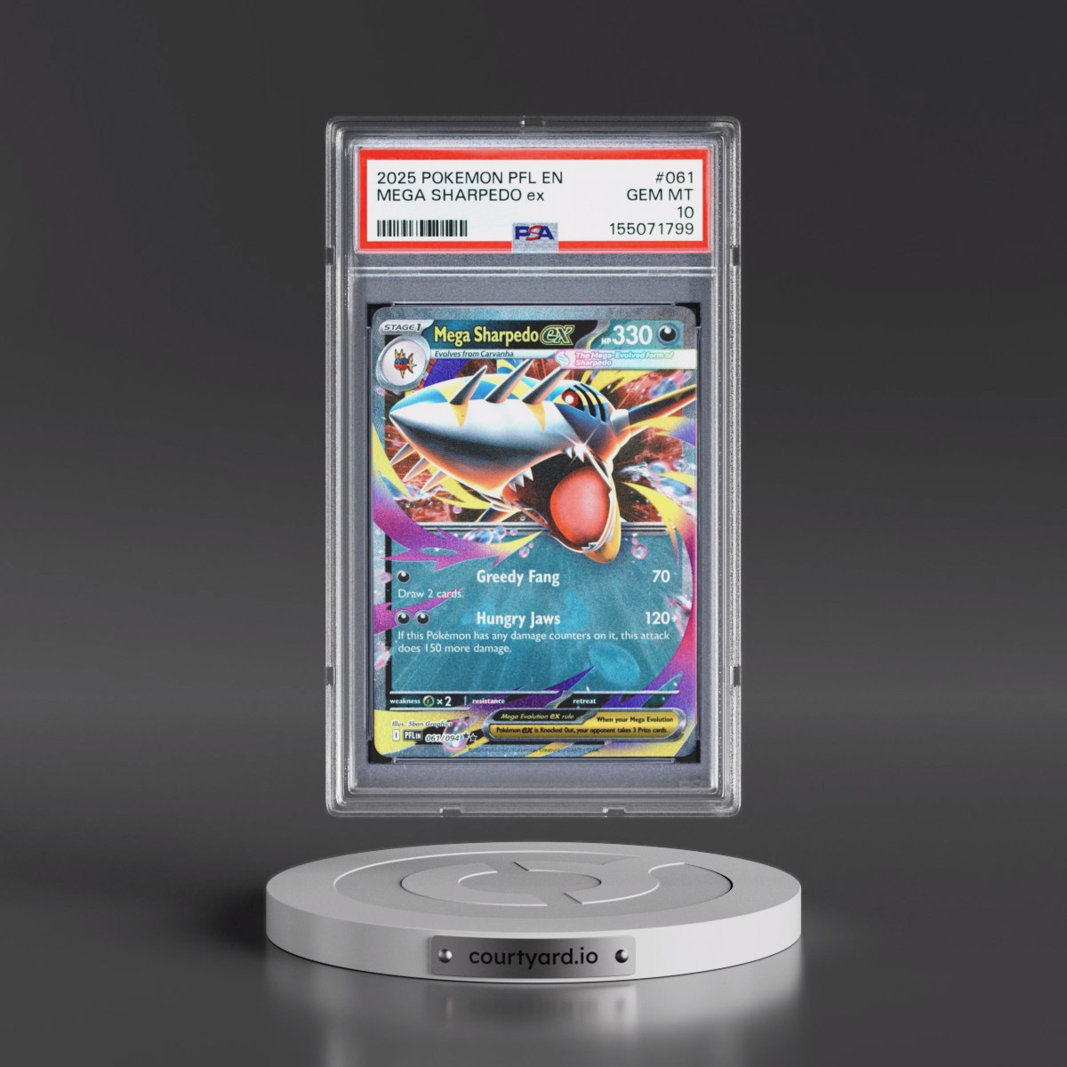 2025 Pokémon Pfl EN-Phantasmal Flames #061 Mega Sharpedo EX - Holo (PSA 10 GEM MINT)