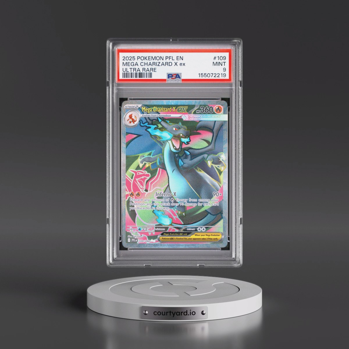 2025 Pokémon Pfl EN-Phantasmal Flames #109 Mega Charizard X EX - Holo Ultra Rare (PSA 9 MINT)