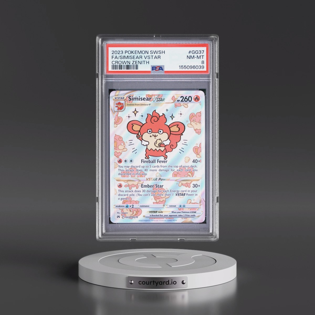 2023 Pokémon Sword and Shield Crown Zenith #GG37 Simisear Vstar - Full Art (PSA 8 NM-MT)