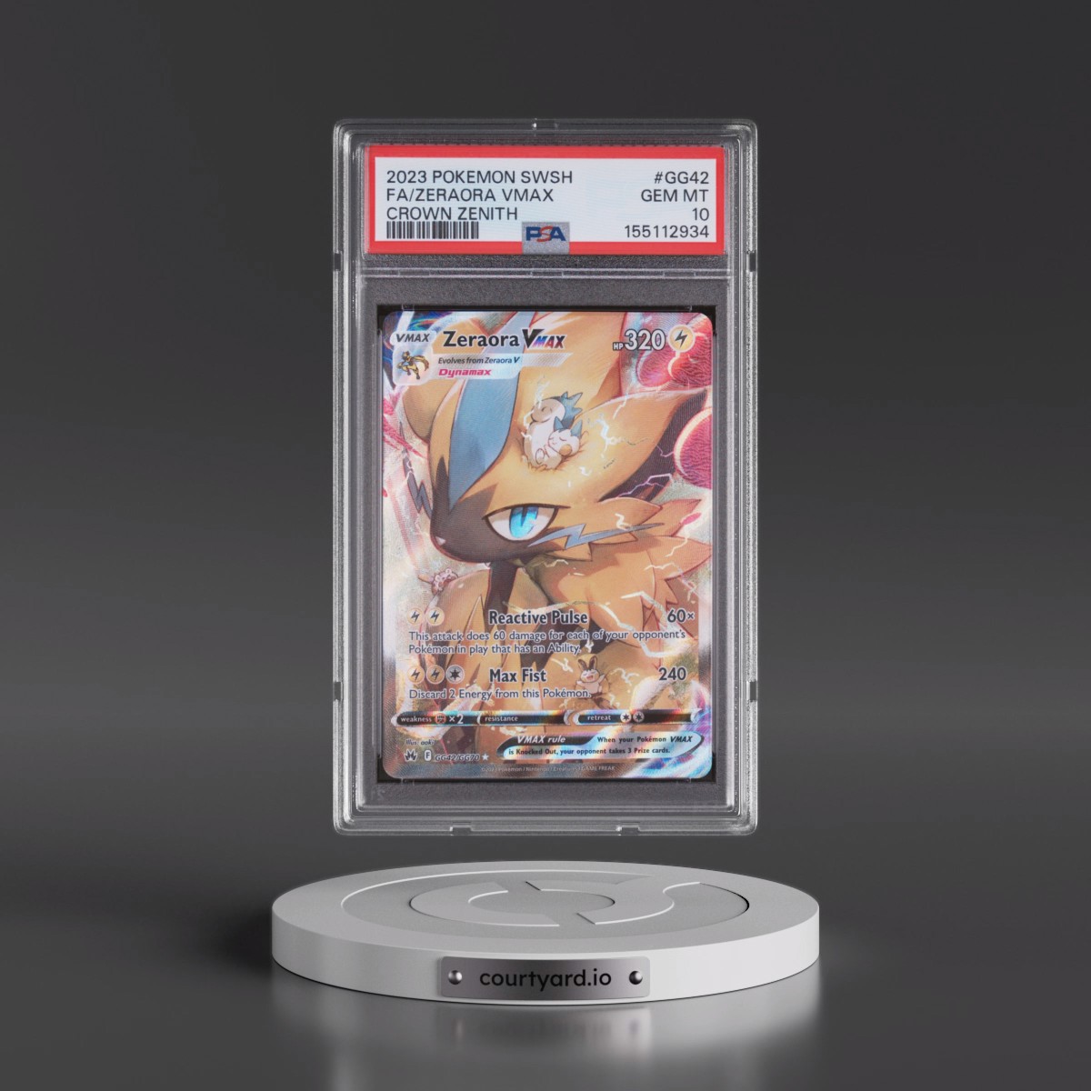 2023 Pokémon Sword and Shield Crown Zenith #GG42 Zeraora Vmax - Full Art (PSA 10 GEM MINT)