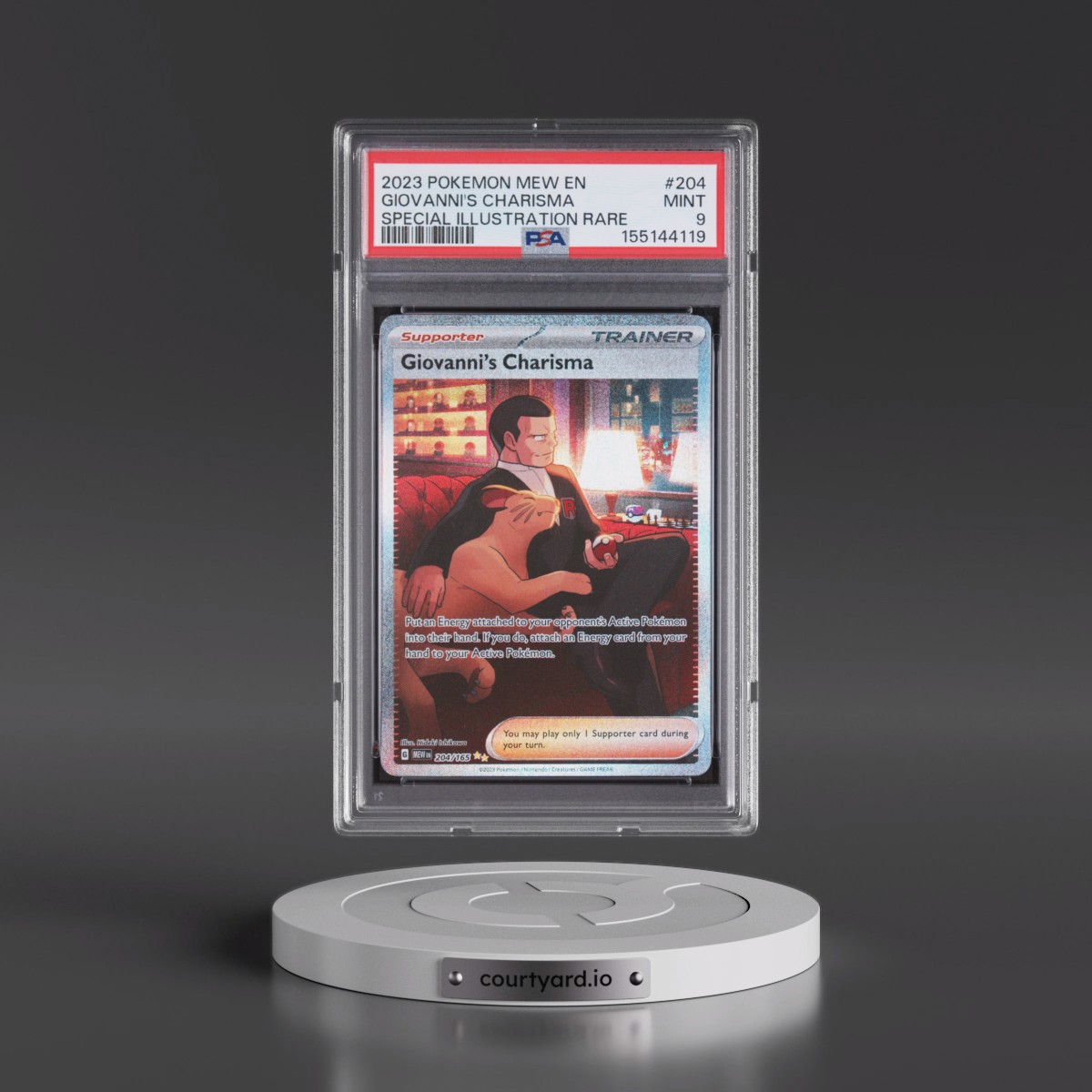 2023 Pokémon Mew EN-151 #204 Giovanni's Charisma - Special Illustration Rare (PSA 9 MINT)