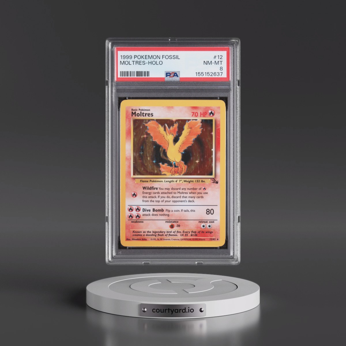 1999 Pokémon Fossil #12 Moltres - Holo (PSA 8 NM-MT)