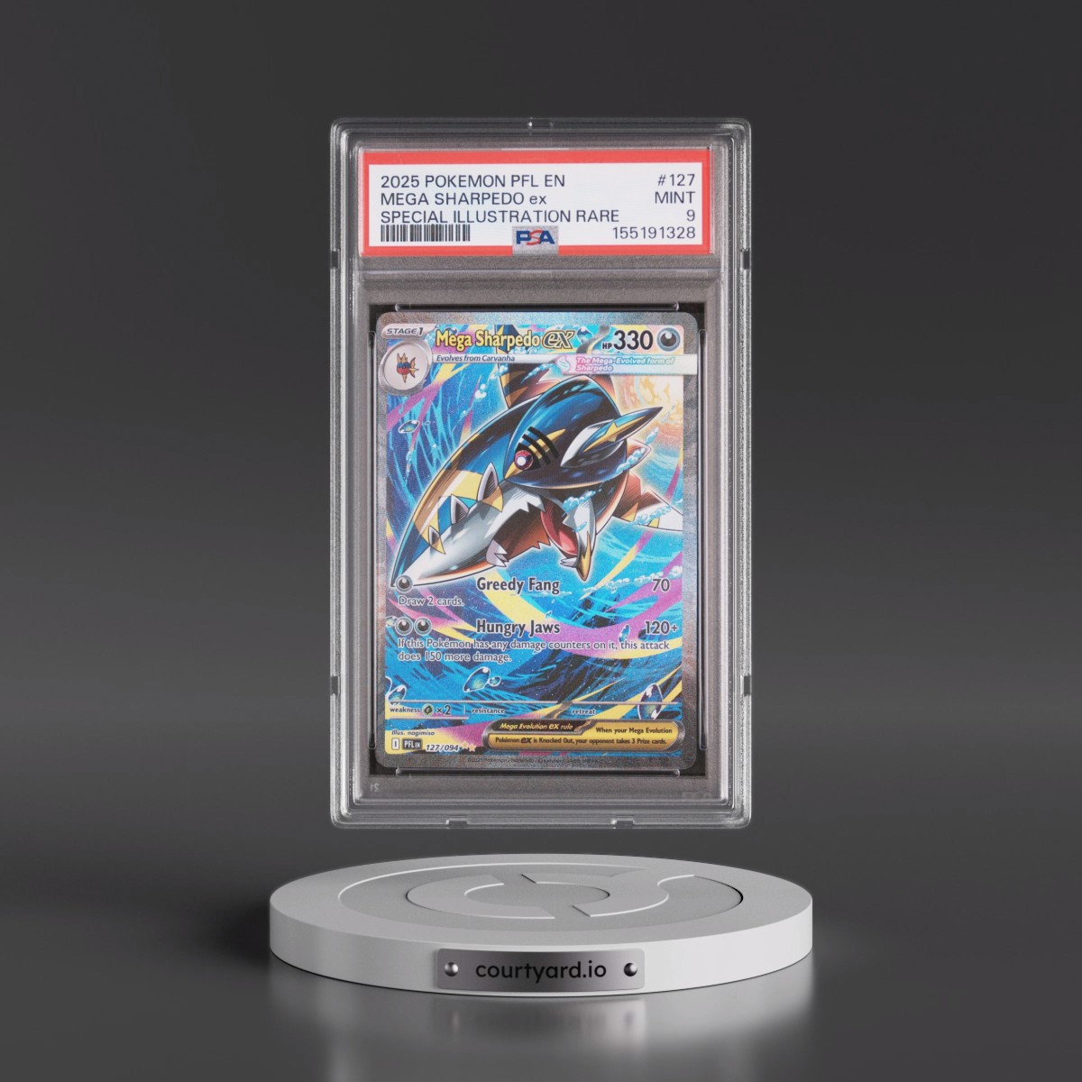 2025 Pokémon Pfl EN-Phantasmal Flames #127 Mega Sharpedo EX - Holo Special Illustration Rare (PSA 9 MINT)