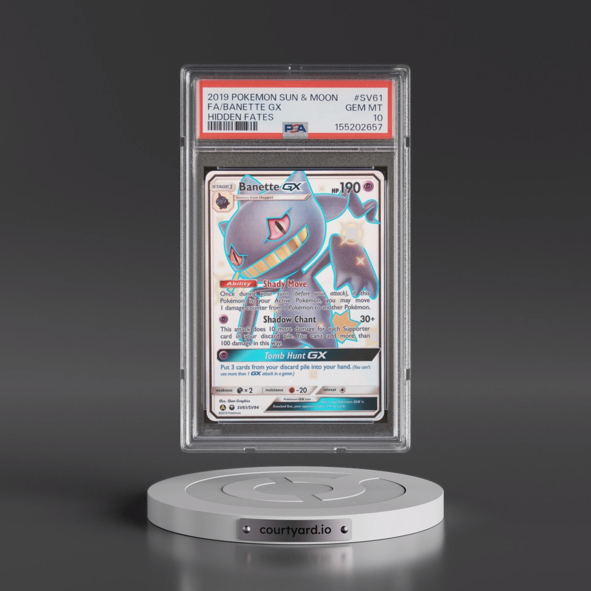 2019 Pokémon Sun & Moon Hidden Fates #SV61 Banette GX - Holo Full Art (PSA 10 GEM MINT)