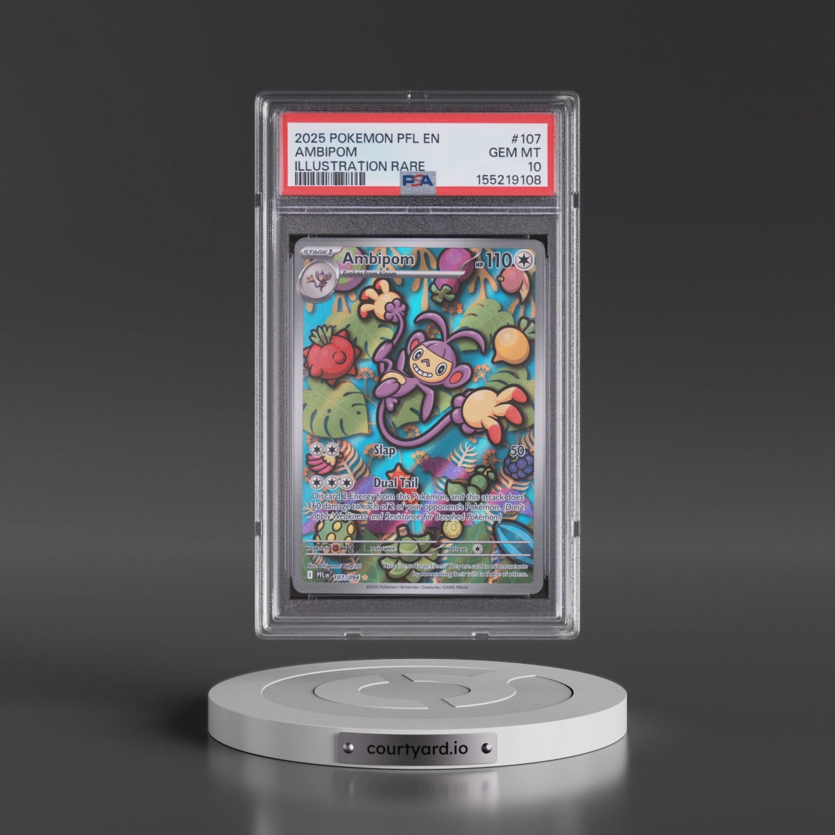 2025 Pokémon Pfl EN-Phantasmal Flames #107 Ambipom - Illustration Rare (PSA 10 GEM MINT)