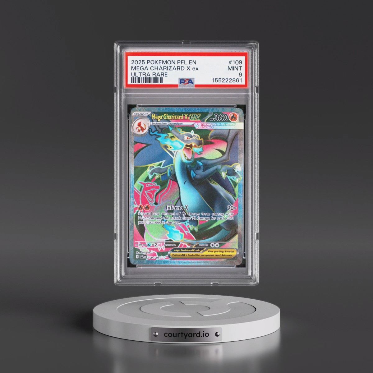 2025 Pokémon Pfl EN-Phantasmal Flames #109 Mega Charizard X EX - Holo Ultra Rare (PSA 9 MINT)