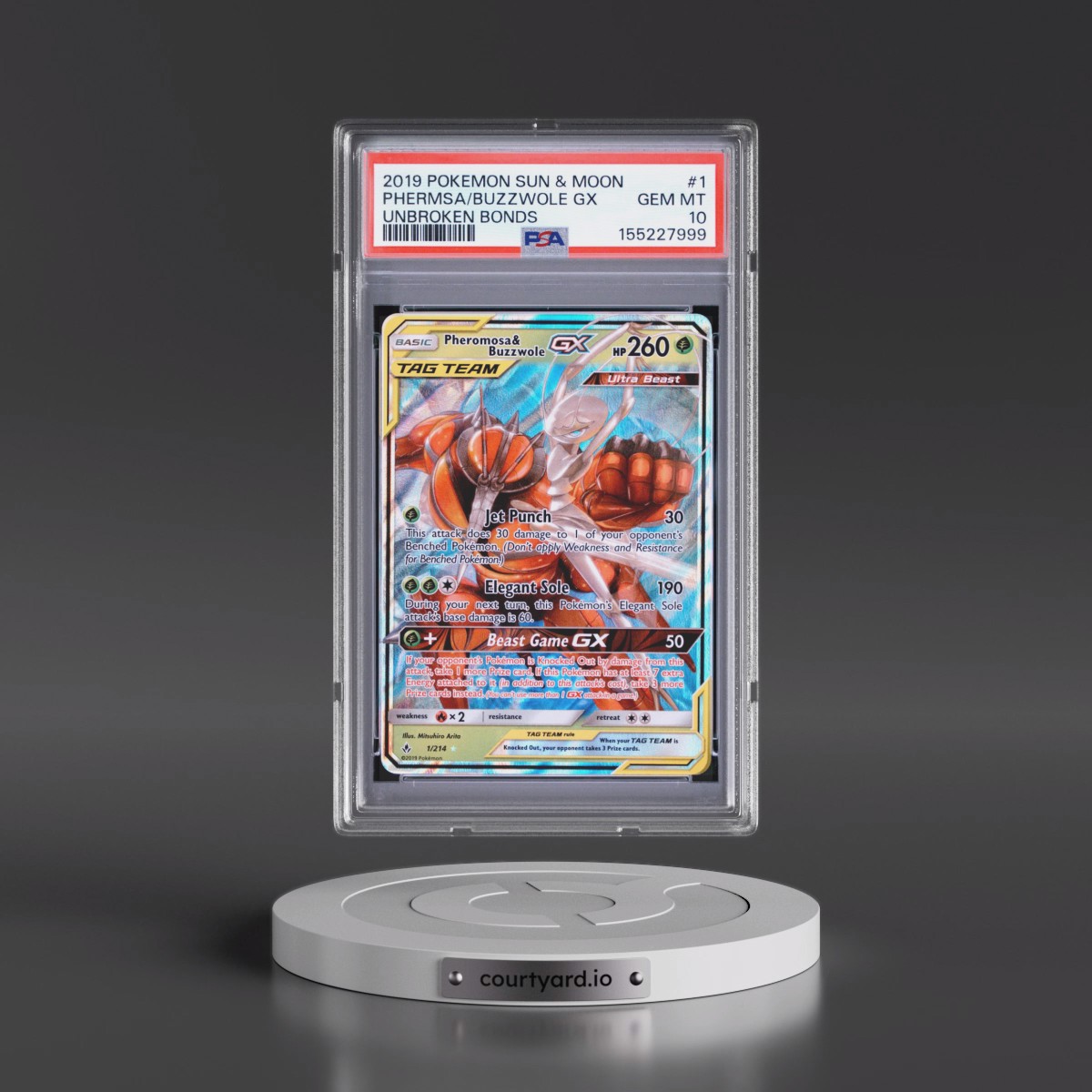 2019 Pokémon Sun & Moon Unbroken Bonds #1 Pheromosa & Buzzwole GX - Holo (PSA 10 GEM MINT)