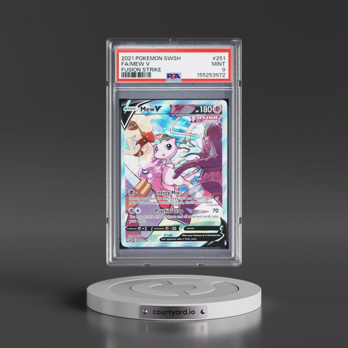 2021 Pokémon Sword & Shield Fusion Strike #251 Mew V - Holo Full Art (PSA 9 MINT)