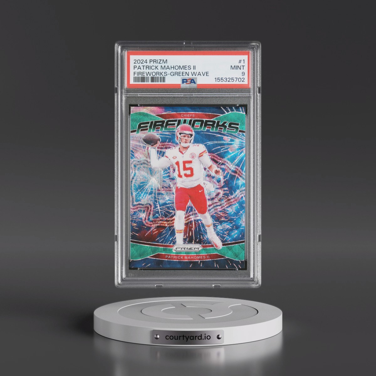 2024 Panini Prizm Fireworks #1 Patrick Mahomes II - Green Wave (PSA 9 MINT)