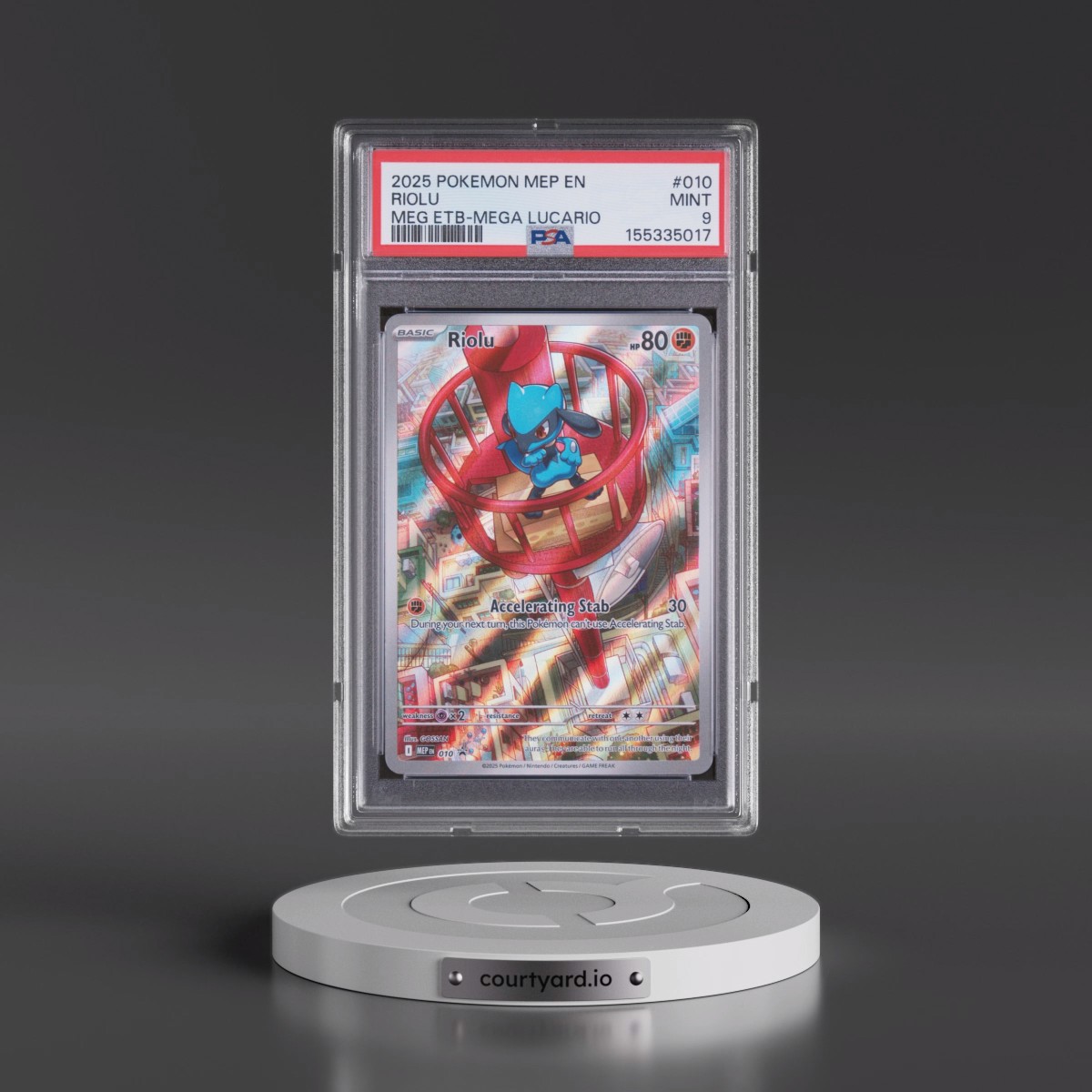 2025 Pokémon Mep EN-Me Black Star Promo #010 Riolu - Mega Evolution Elite Trainer Box-Mega Lucario (PSA 9 MINT)