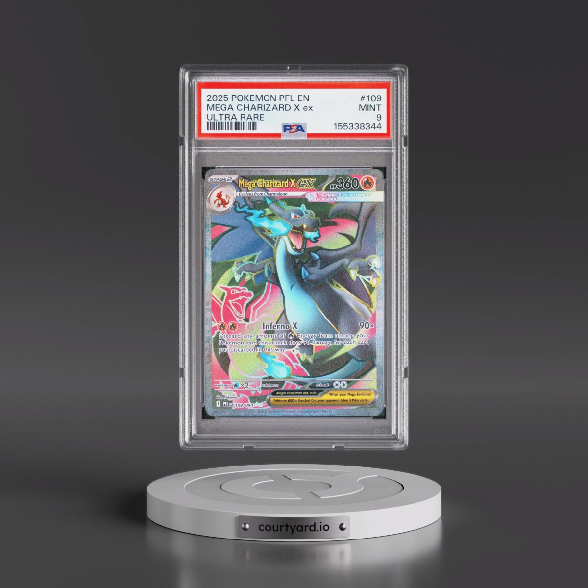 2025 Pokémon Pfl EN-Phantasmal Flames #109 Mega Charizard X EX - Holo Ultra Rare (PSA 9 MINT)