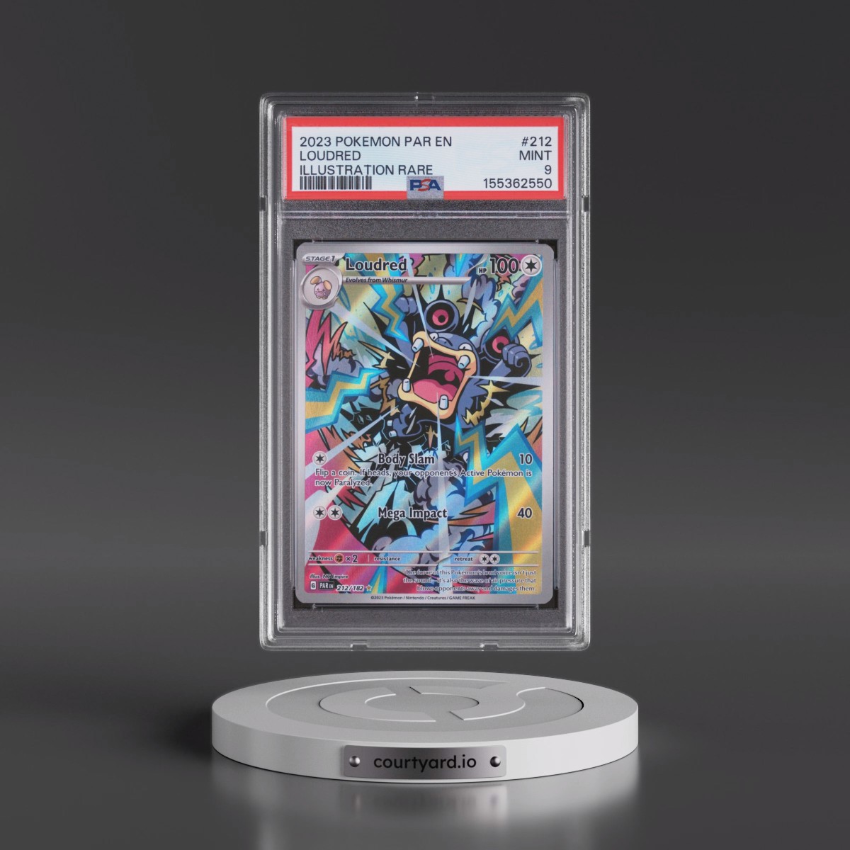 2023 Pokémon Par EN-Paradox Rift #212 Loudred - Illustration Rare (PSA 9 MINT)