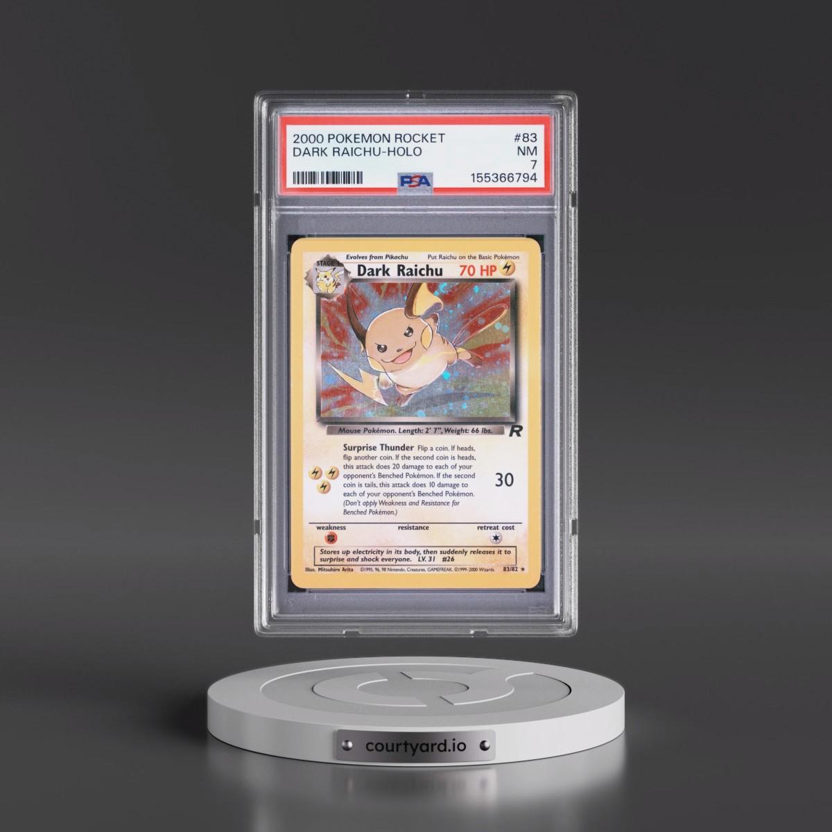 2000 Pokémon Rocket #83 Dark Raichu - Holo (PSA 7 NM)