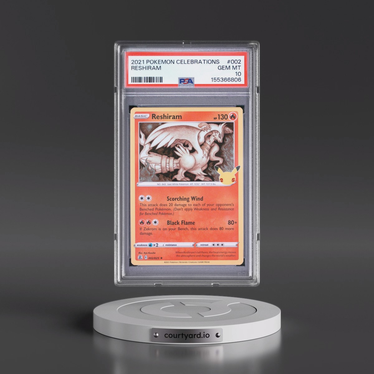 2021 Pokémon Celebrations #002 Reshiram (PSA 10 GEM MINT)