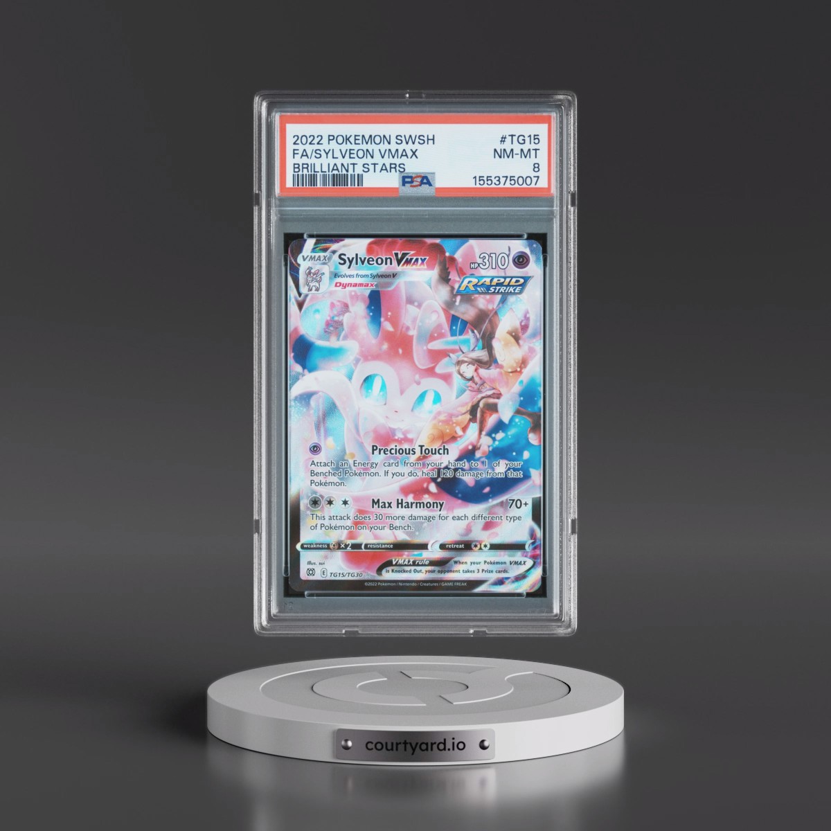2022 Pokémon Sword & Shield Brilliant Stars #TG15 Sylveon Vmax - Full Art (PSA 8 NM-MT)