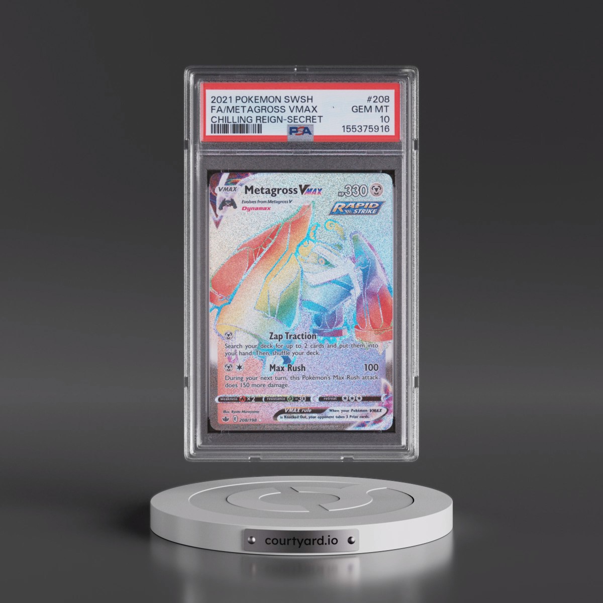 2021 Pokémon Sword & Shield Chilling Reign #208 Metagross Vmax - Full Art Secret (PSA 10 GEM MINT)