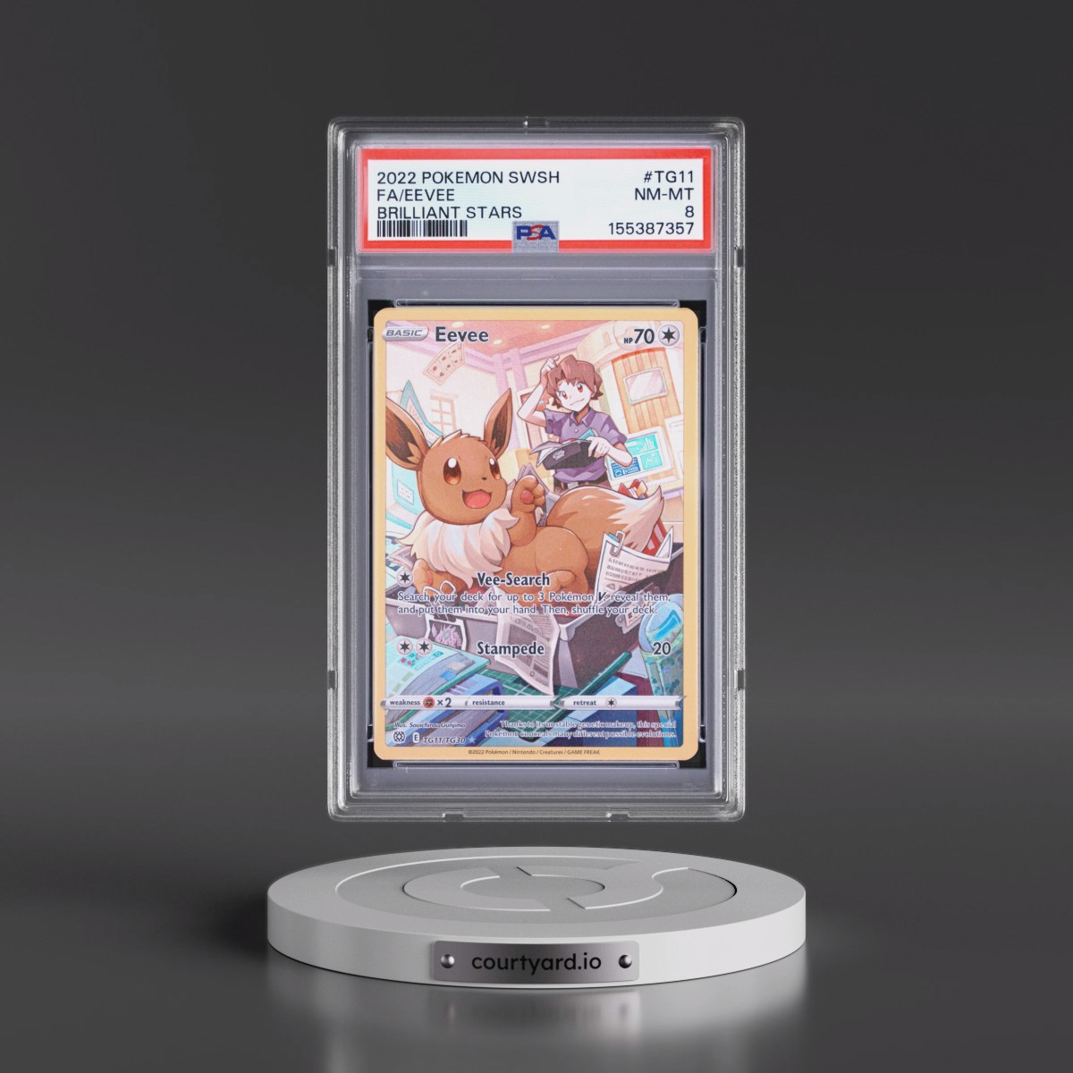 2022 Pokémon Sword & Shield Brilliant Stars #TG11 Eevee - Full Art (PSA 8 NM-MT)