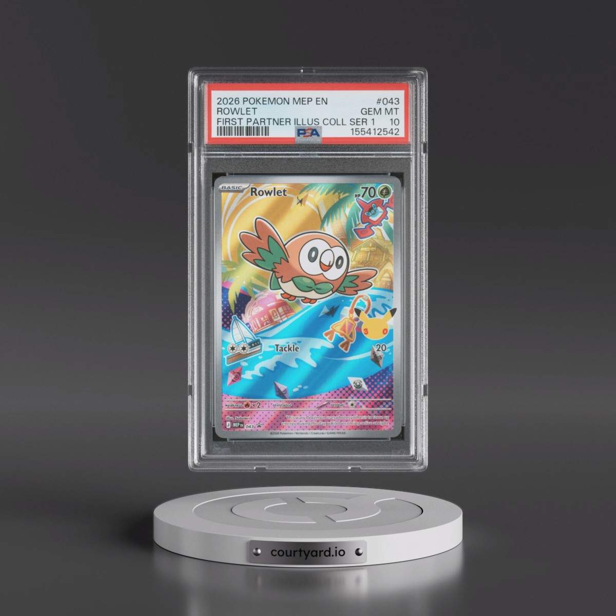 2026 Pokémon Mep EN-Me Black Star Promo #043 Rowlet - First Partner Illustration Collection Series 1 (PSA 10 GEM MINT)