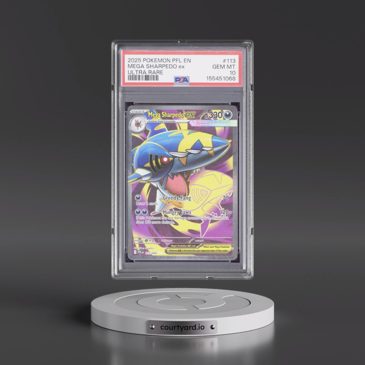 2025 Pokémon Pfl EN-Phantasmal Flames #113 Mega Sharpedo EX - Holo Ultra Rare (PSA 10 GEM MINT)