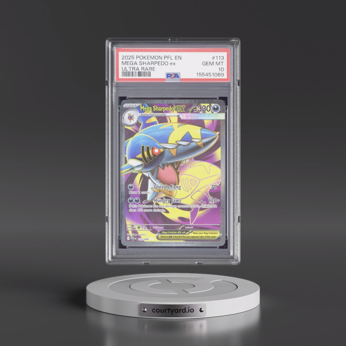 2025 Pokémon Pfl EN-Phantasmal Flames #113 Mega Sharpedo EX - Holo Ultra Rare (PSA 10 GEM MINT)