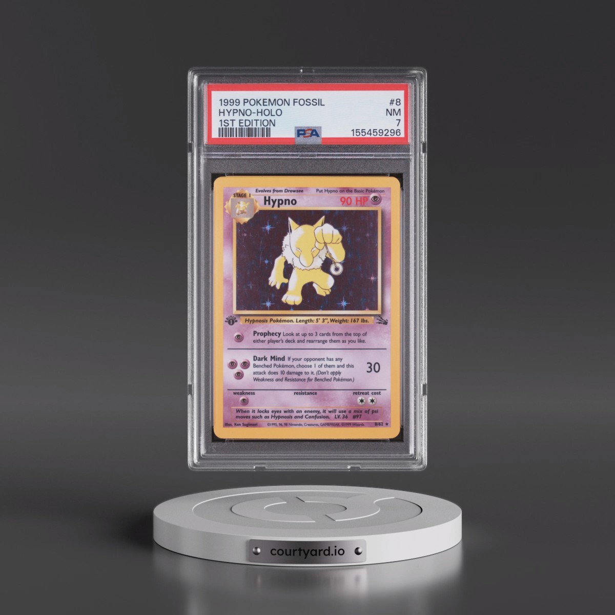 1999 Pokémon Fossil #8 Hypno - 1st Edition Holo (PSA 7 NM)