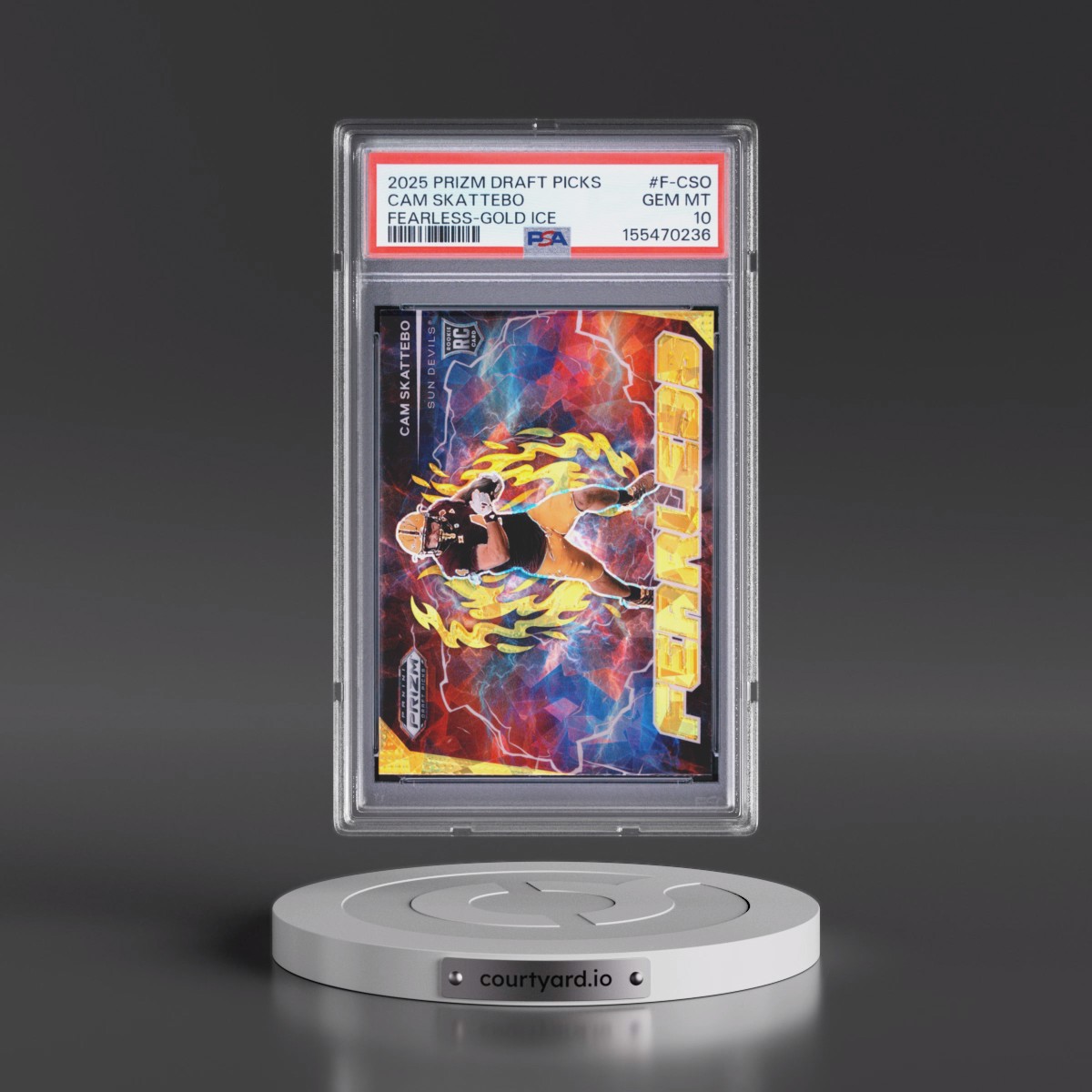 2025 Panini Prizm Draft Picks Fearless #F-CSO Cam Skattebo - Gold Ice (PSA 10 GEM MINT)