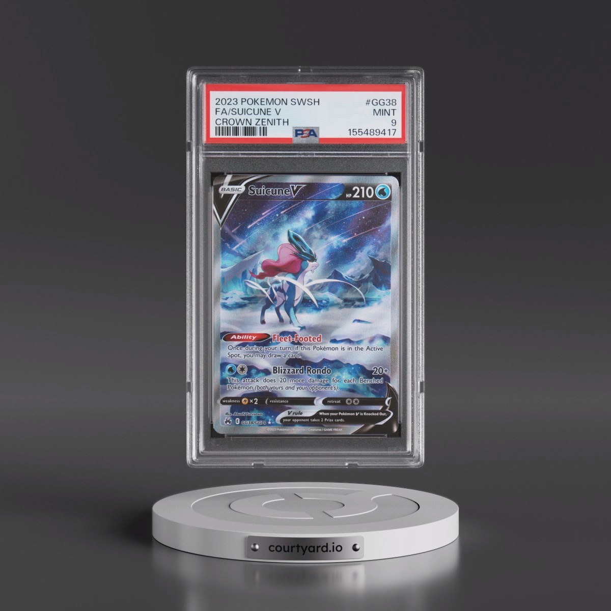 2023 Pokémon Sword and Shield Crown Zenith #GG38 Suicune V - Holo Full Art (PSA 9 MINT)
