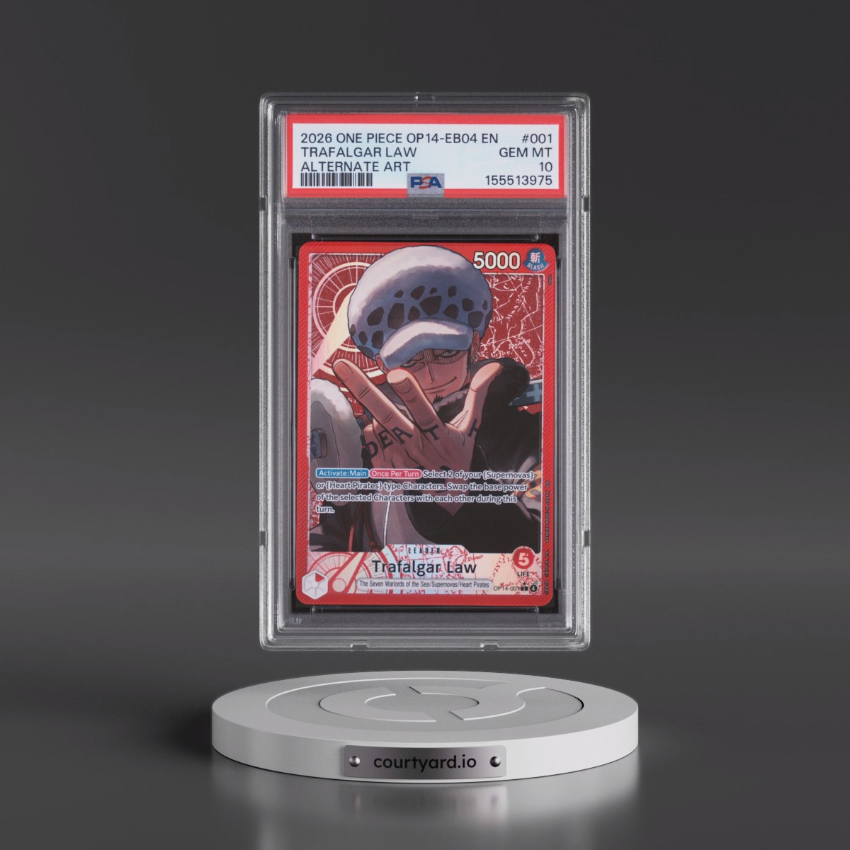 2026 One Piece OP14-EB04-the Azure Sea's Seven Trafalgar Law - Alternate Art #001 PSA 10
