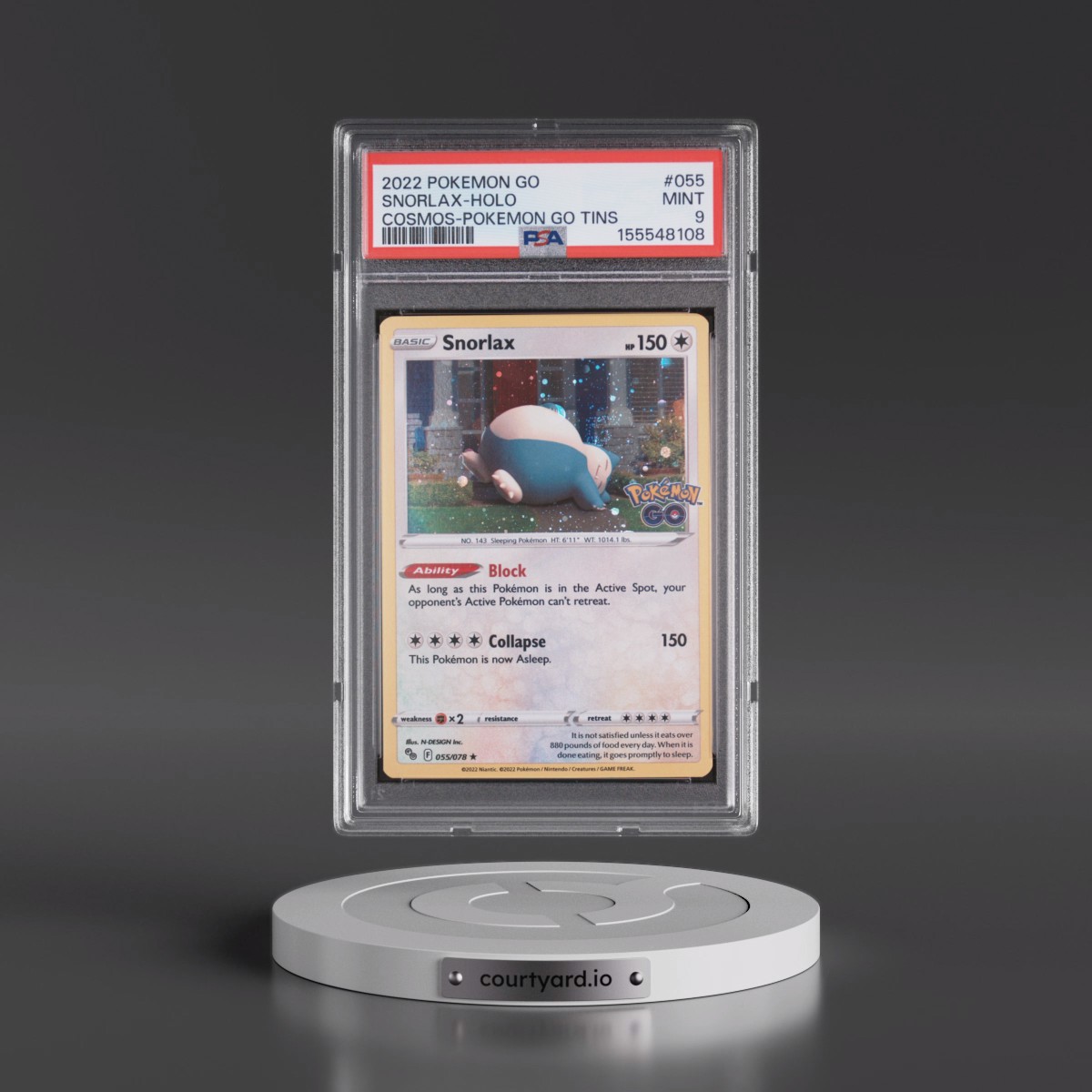 2022 Pokémon Go Snorlax - Holo Cosmos-Pokemon Go Tins #055 PSA 9