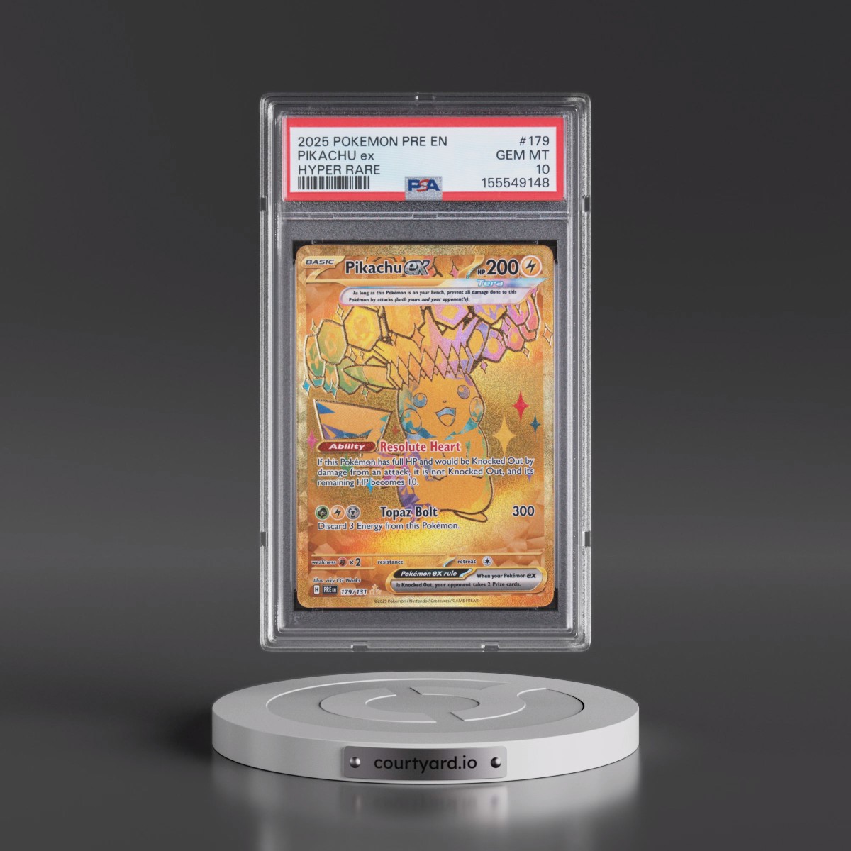 2025 Pokémon Pre EN-Prismatic Evolutions #179 Pikachu EX - Holo Hyper Rare (PSA 10 GEM MINT)
