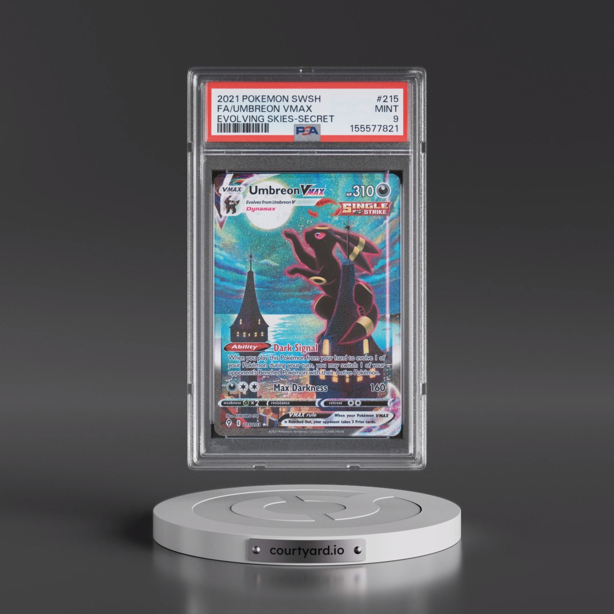 2021 Pokémon Sword & Shield Evolving Skies #215 Umbreon Vmax - Full Art Secret (PSA 9 MINT)