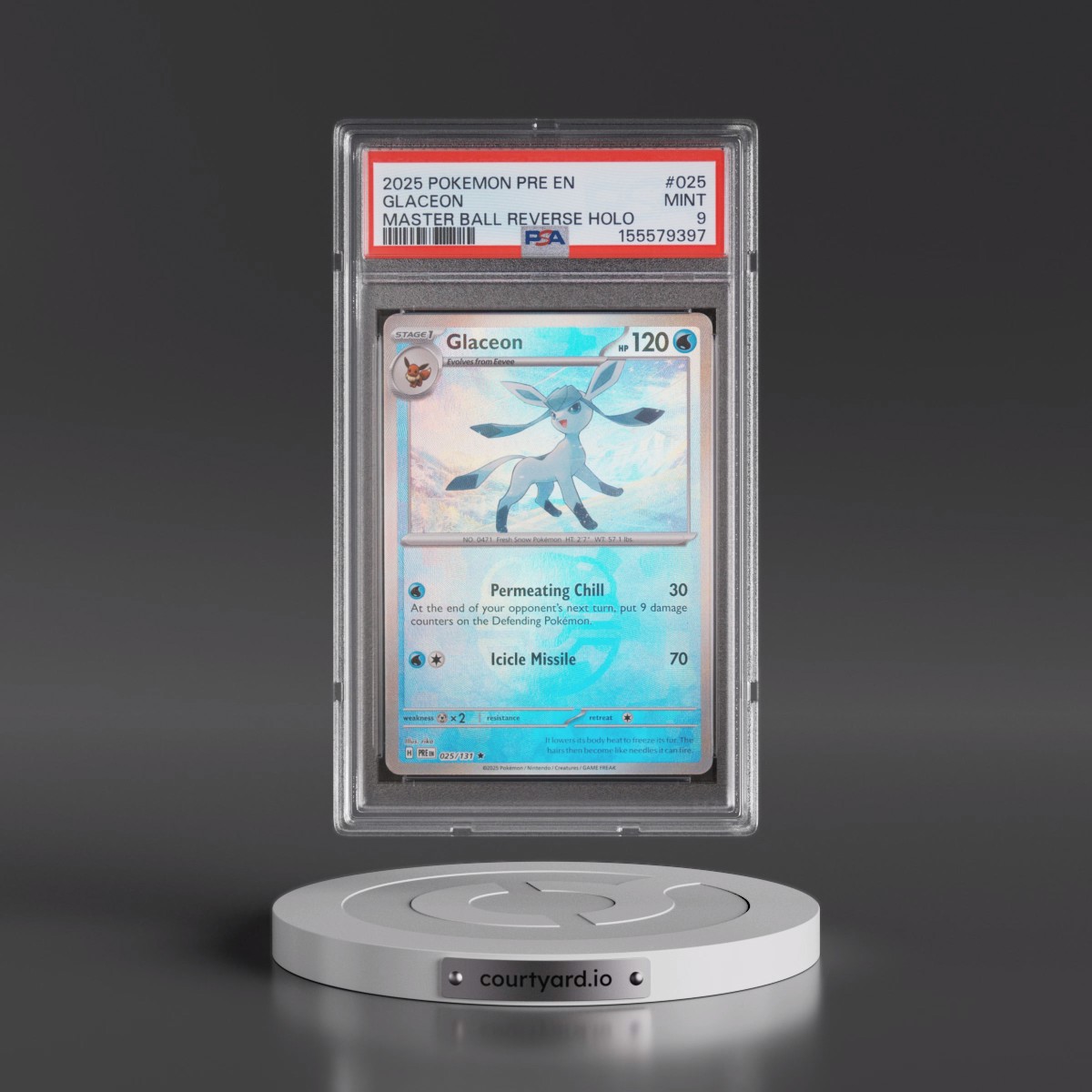 2025 Pokémon Pre EN-Prismatic Evolutions #025 Glaceon - Reverse Holo Master Ball (PSA 9 MINT)