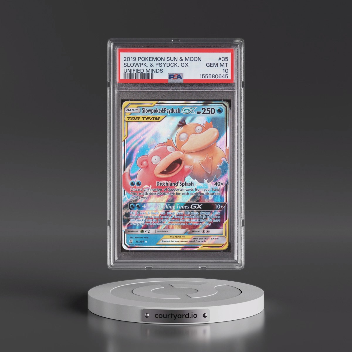 2019 Pokémon Sun & Moon Unified Minds #35 Slowpoke & Psyduck GX - Holo (PSA 10 GEM MINT)