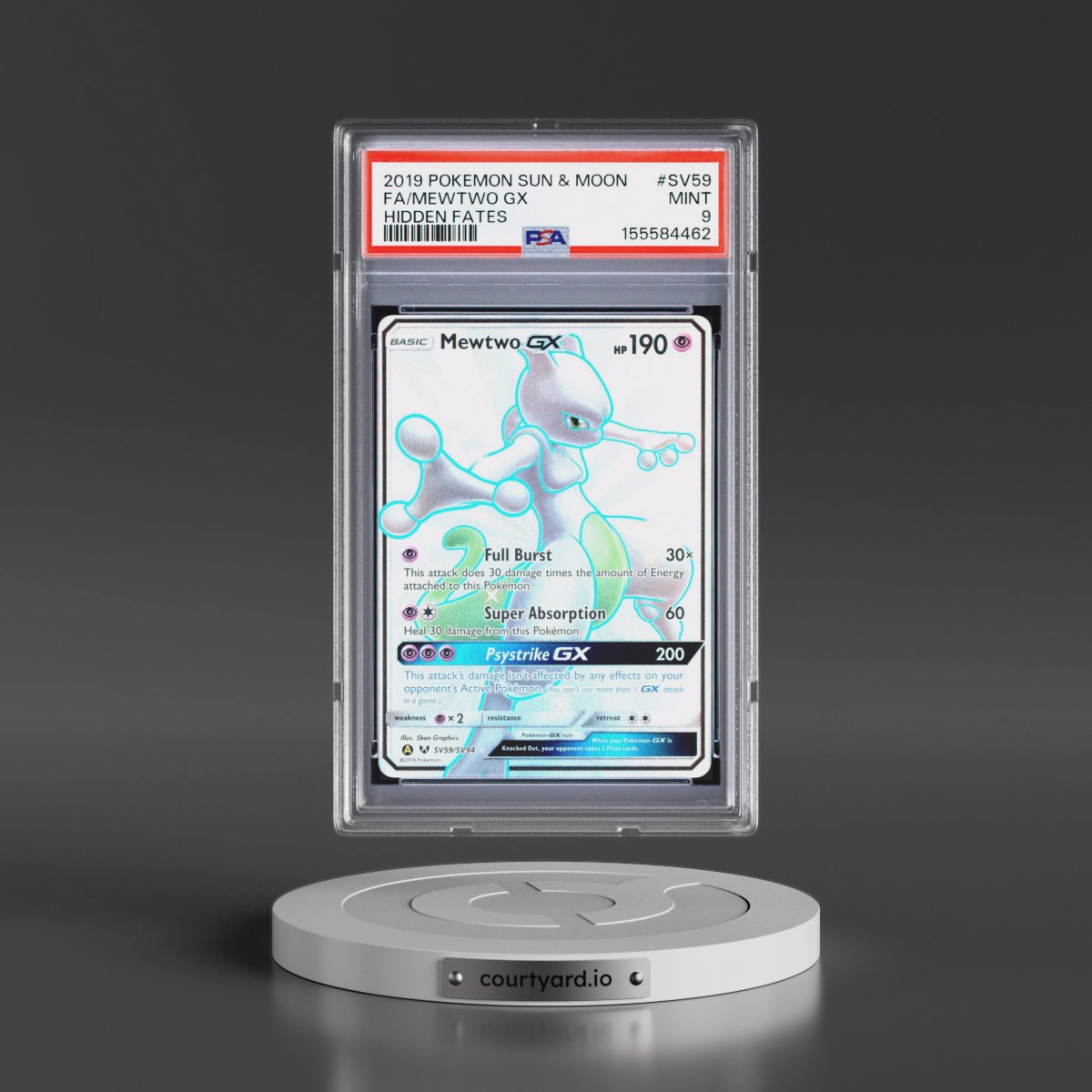 2019 Pokémon Sun & Moon Hidden Fates #SV59 Mewtwo GX - Holo Full Art (PSA 9 MINT)