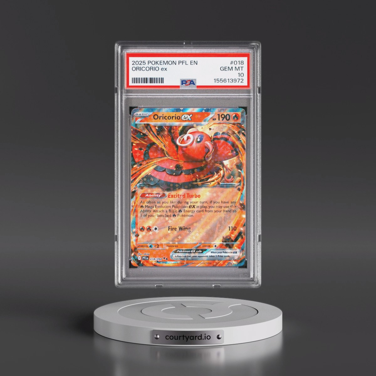2025 Pokémon Pfl EN-Phantasmal Flames #018 Oricorio EX - Holo (PSA 10 GEM MINT)