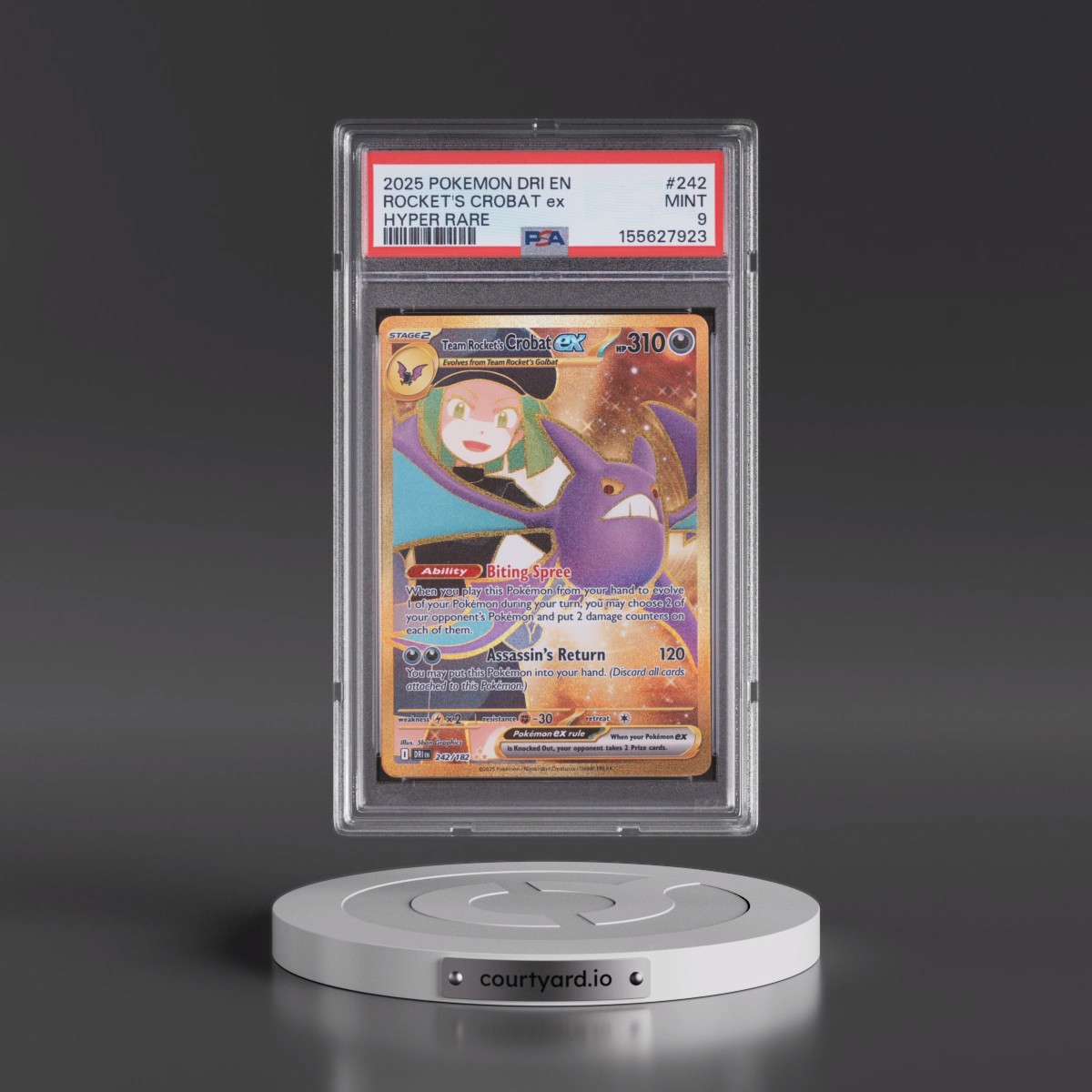 2025 Pokémon Dri EN-Destined Rivals #242 Team Rocket's Crobat EX - Holo Hyper Rare (PSA 9 MINT)