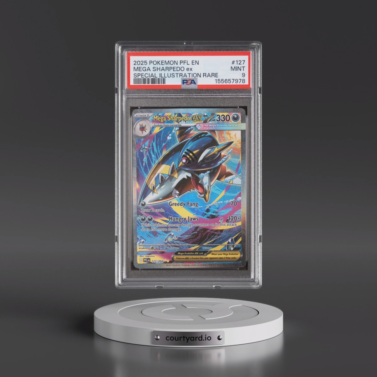 2025 Pokémon Pfl EN-Phantasmal Flames #127 Mega Sharpedo EX - Holo Special Illustration Rare (PSA 9 MINT)