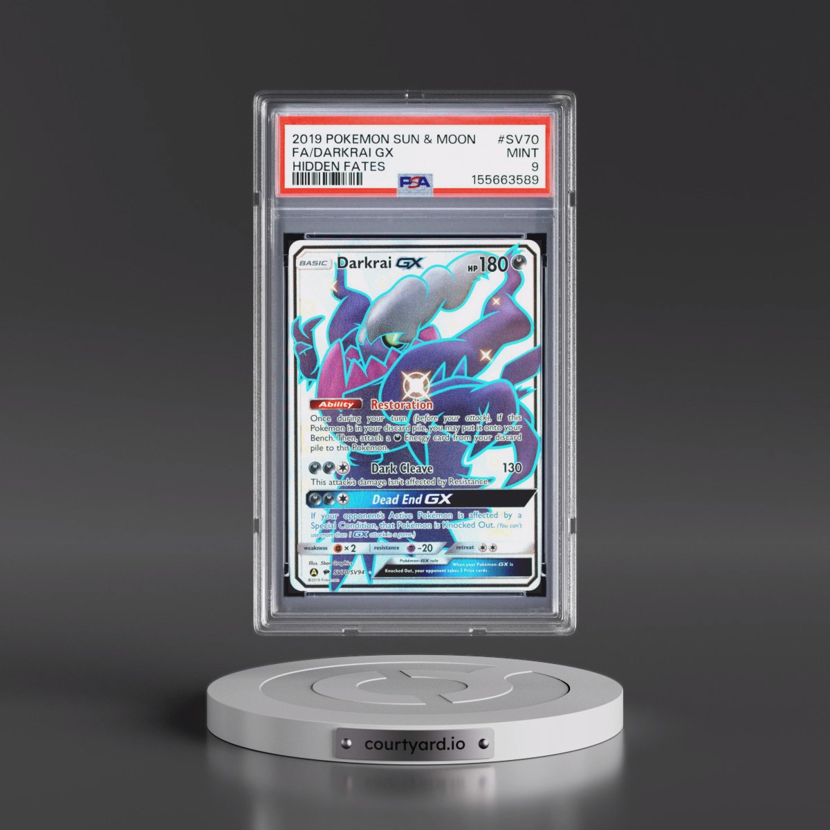 2019 Pokémon Sun & Moon Hidden Fates #SV70 Darkrai GX - Holo Full Art (PSA 9 MINT)