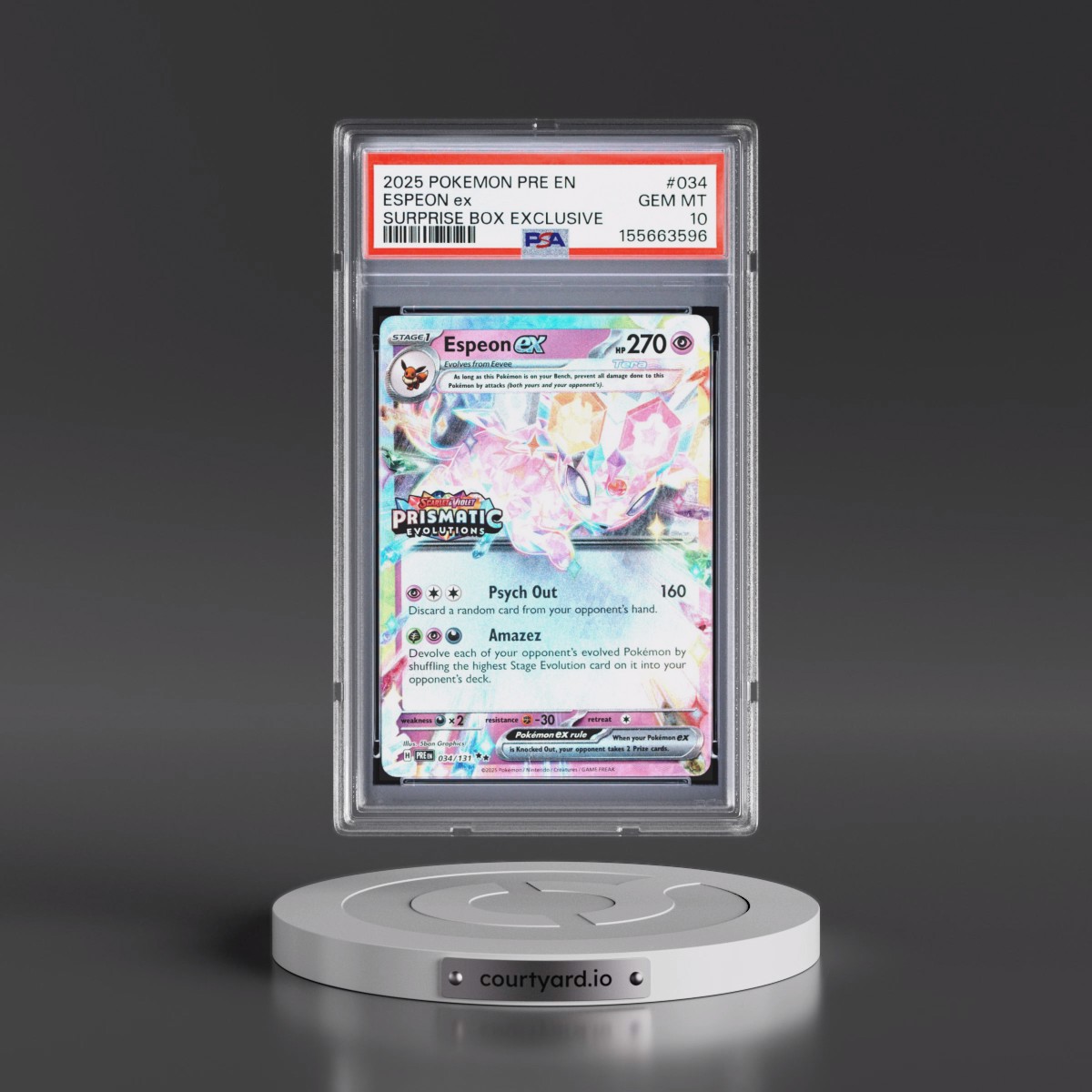 2025 Pokémon Pre EN-Prismatic Evolutions #034 Espeon EX - Holo Surprise Box Exclusive (PSA 10 GEM MINT)