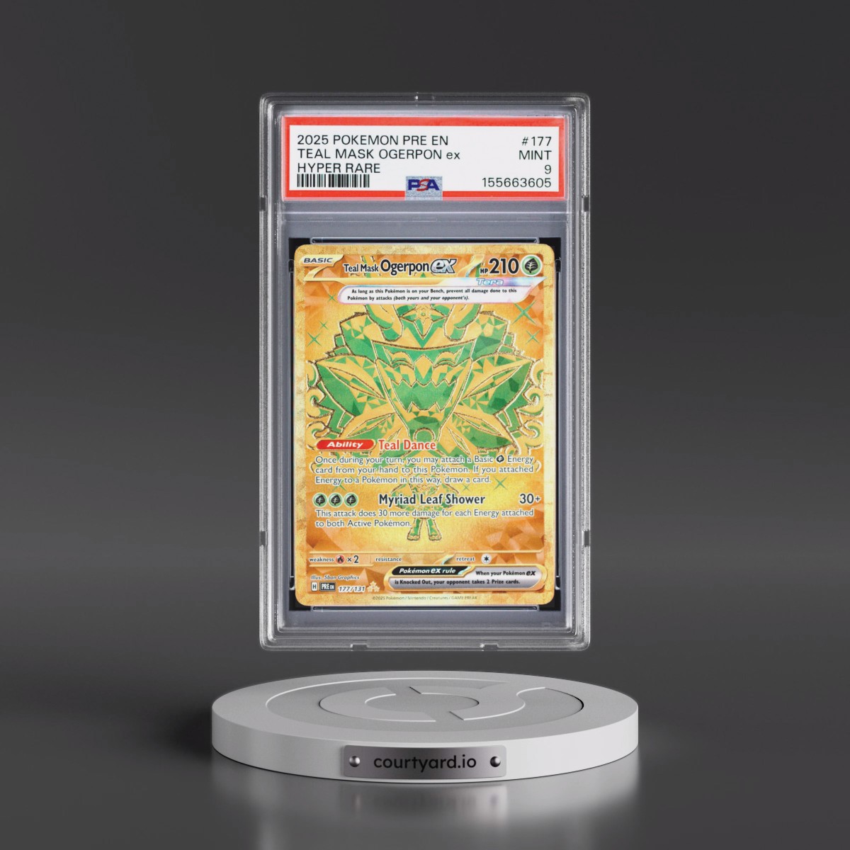 2025 Pokémon Pre EN-Prismatic Evolutions #177 Teal Mask Ogerpon EX - Holo Hyper Rare (PSA 9 MINT)